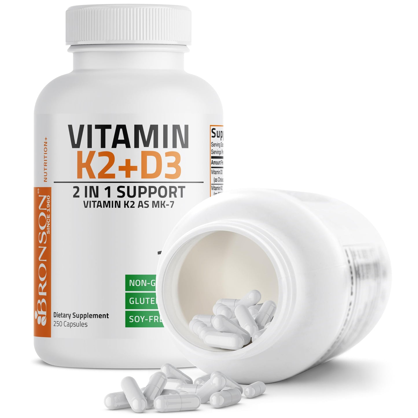 Bronson Vitamin K2 D3 (MK7) Supplement 2-in1 D3 & K2 Complex, 250 Capsules