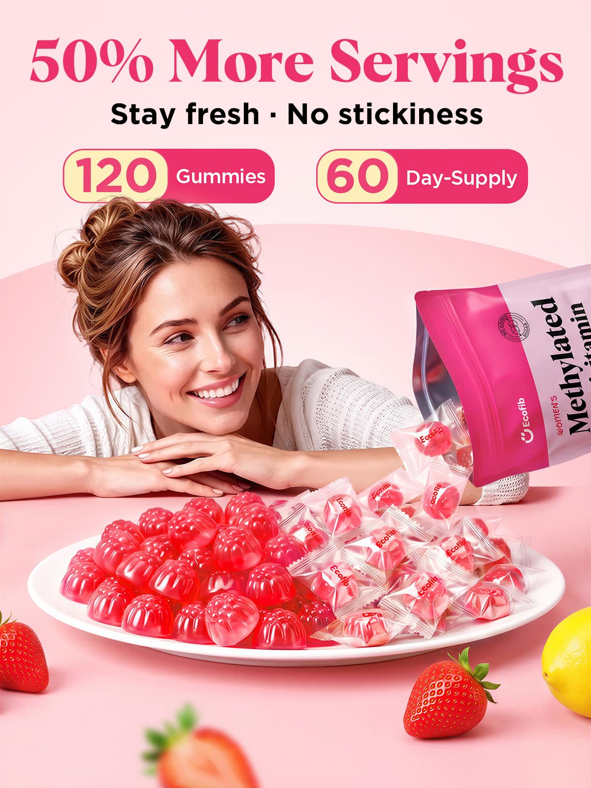 ECOFIB Methylated Multivitamin for Women Gummy, 120 Count