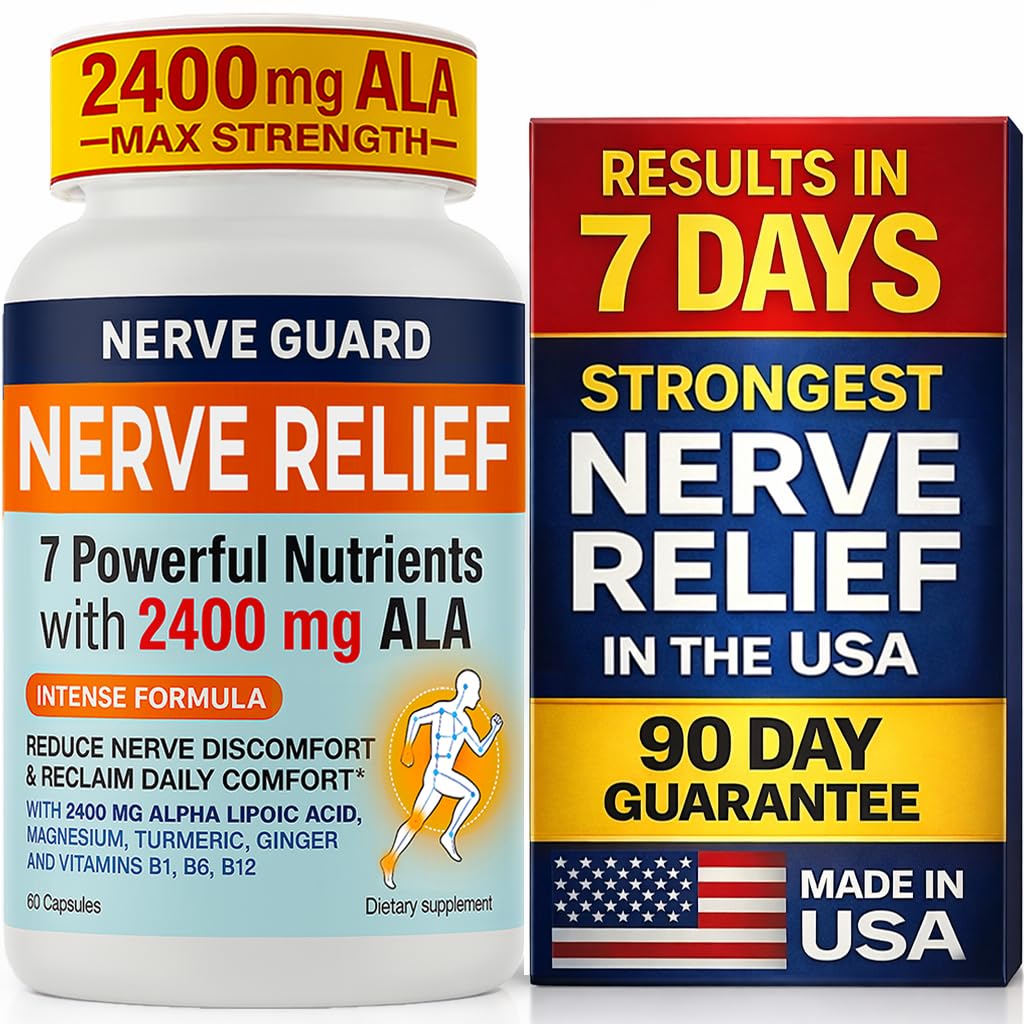 Nerve Guard Nerve Relief with 2400 mg Alpha Lipoic Acid – 7 Powerful Nutrients to Support Feet Hands Toes – 2400mg ALA, Vitamins B12 B6 & B1, Magnesium, Turmeric – 60 Capsules