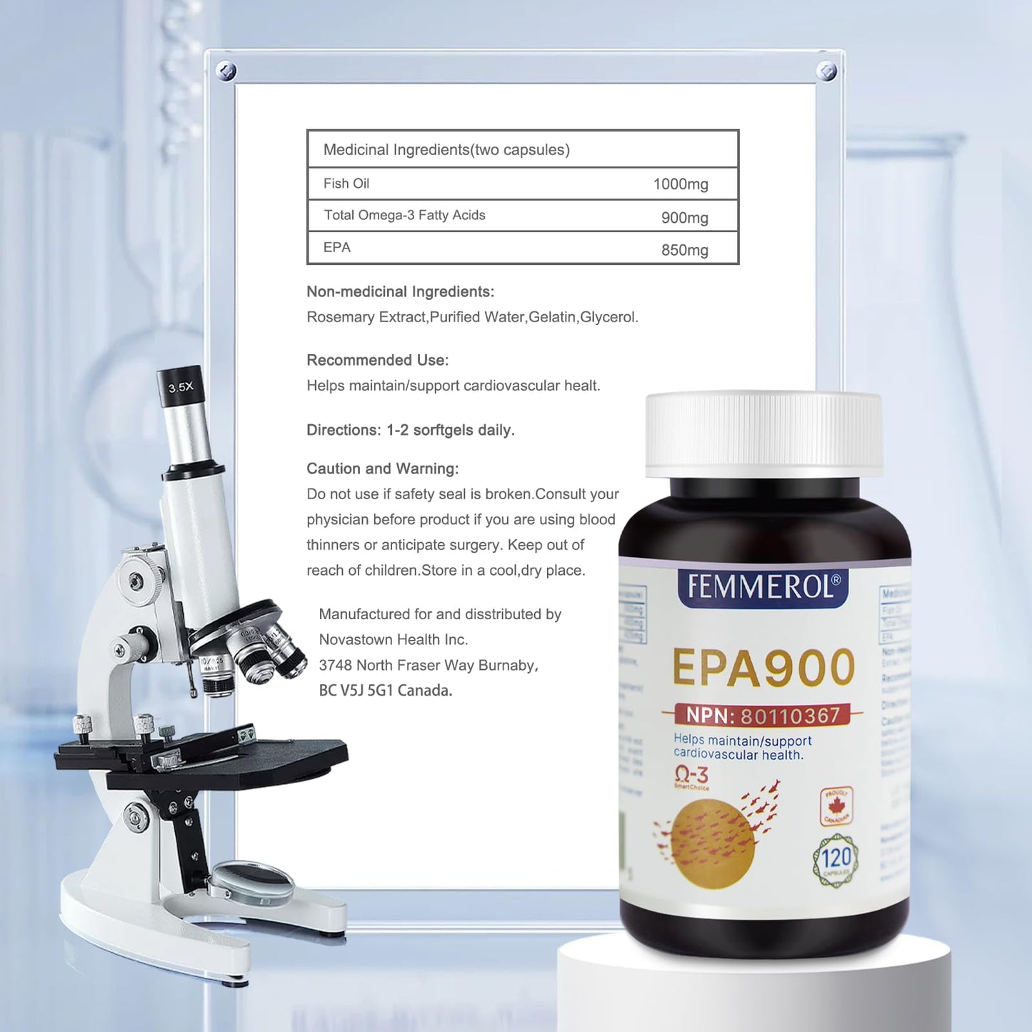 FEMMEROL Canada Pure EPA 900 Omega-3 Fish Oils Capsules 120 Count