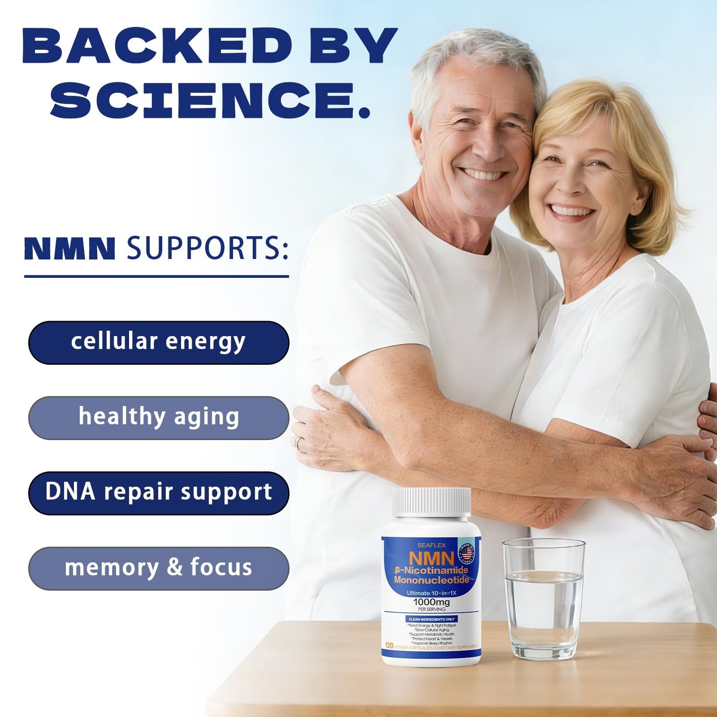 SEAFLEX NMN 1000mg Per Serving, 10-in-1 with Nicotinamide Mononucleotide, Resveratrol, CoQ10, Quercetin & Glutathione, NAD+ Precursor Stabilized NMN Supplements 1000mg, 120 Veggie Capsules