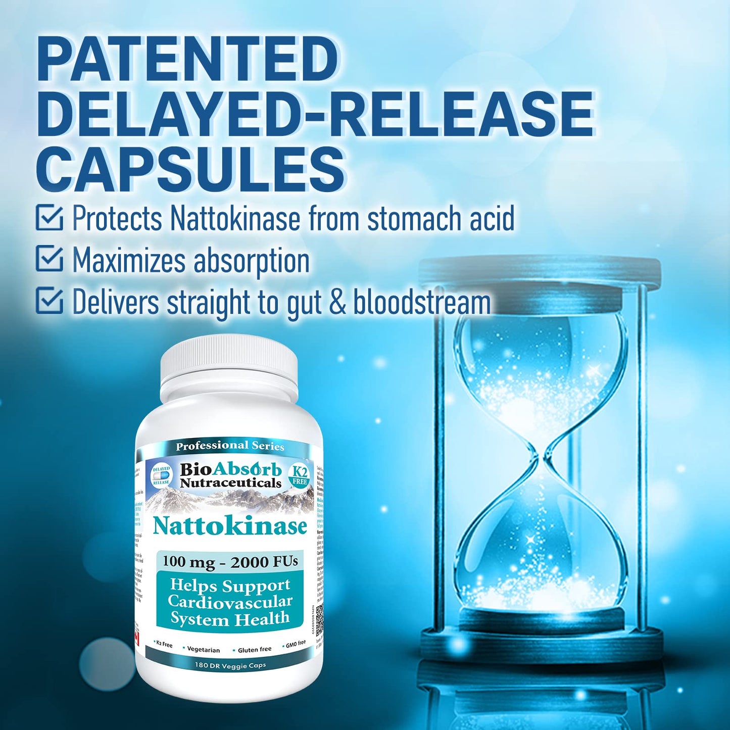 Bio Absorb Nutraceuticals Nattokinase Supplement Capsule, 180 Count