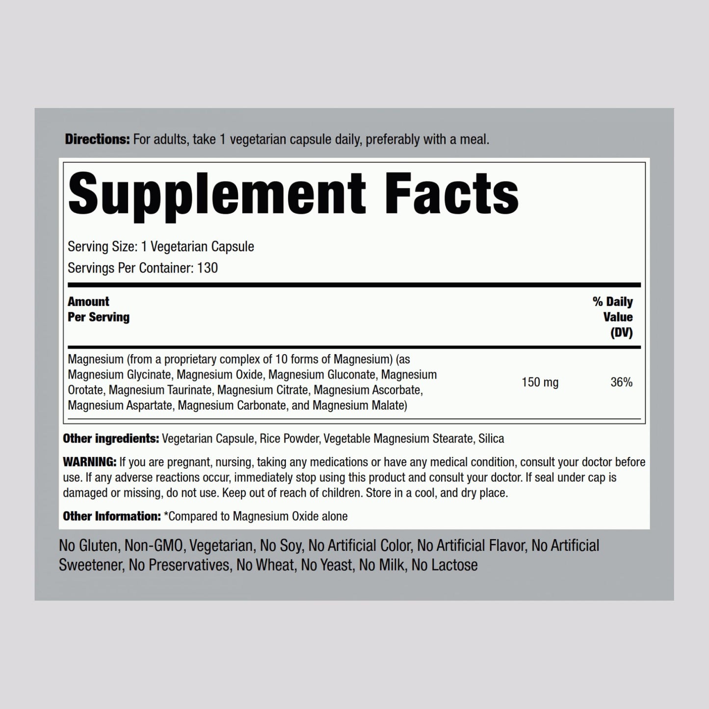 Piping Rock Magnesium 10 in One Complex Capsules 130 Count