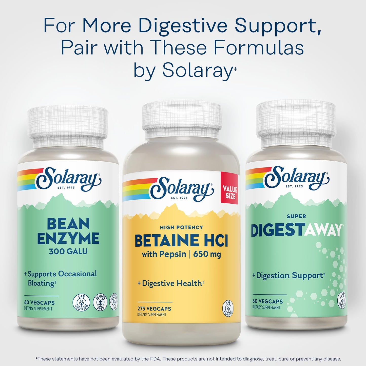 Solaray Bean Enzyme 300 GalU Alpha-Galactosidase Digestive Enzymes for Women and Men Digestive Health Supplement Supports Occasional Bloating for Adults, 60 Capsules