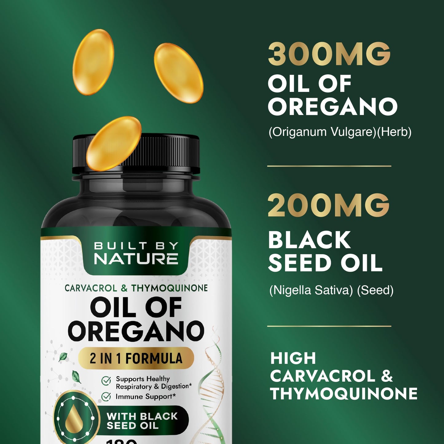 Built by Nature Oil of Oregano with Black Seed Oil Softgels, 180 Count