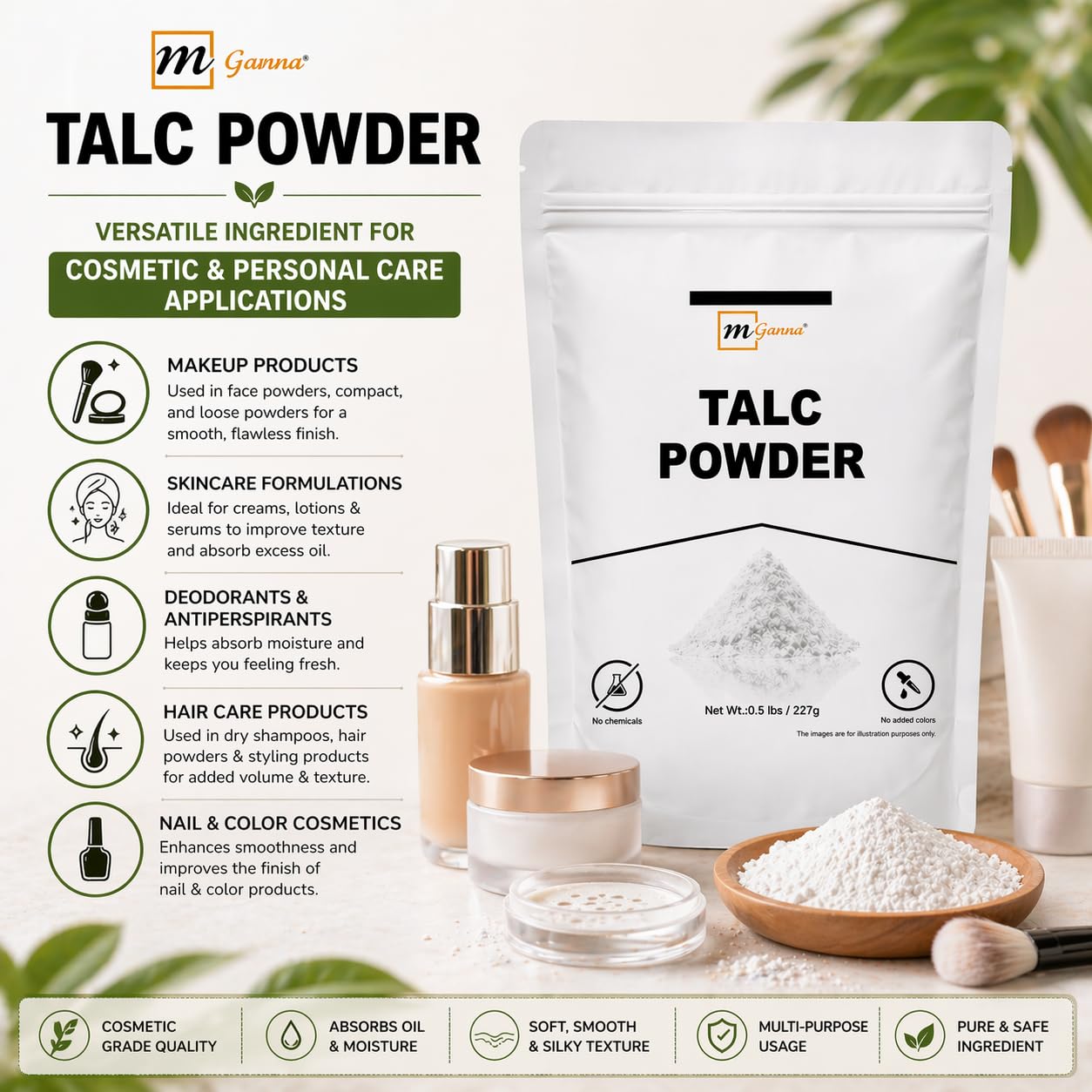 mGanna 100% Natural Talc Powder, 32.03 Ounce (Pack of 1)