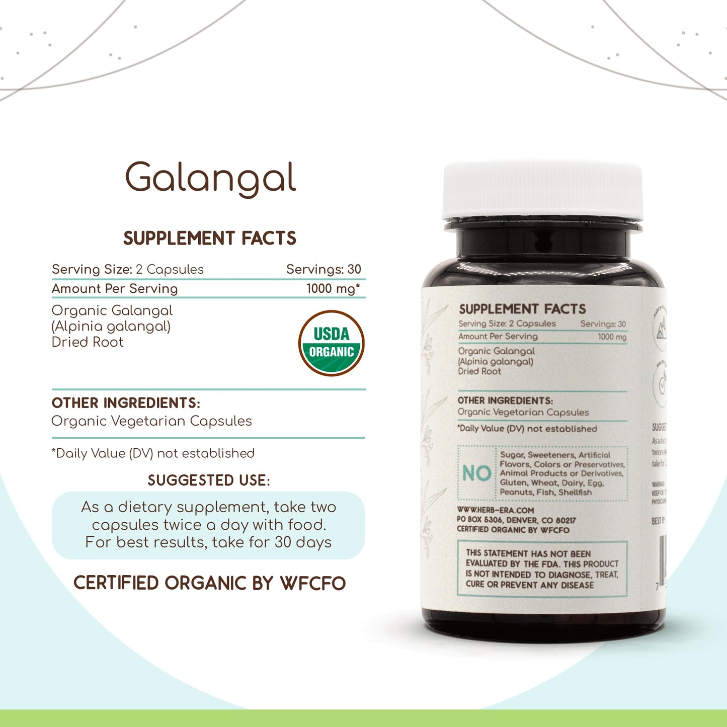 HerbEra Galangal USDA Organic Capsules 60 Count
