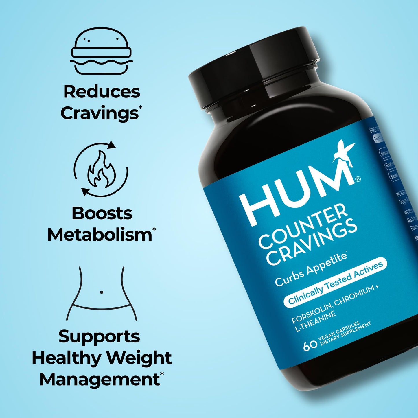 HUM Counter Cravings Chromium Supplements with L-Theanine, Seaweed Extract & Forskolin Capsules 60 Count