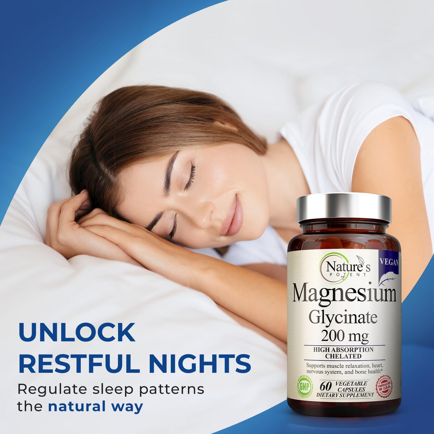 Nature's Potent Magnesium Glycinate 200mg Capsule, 60 Capsules