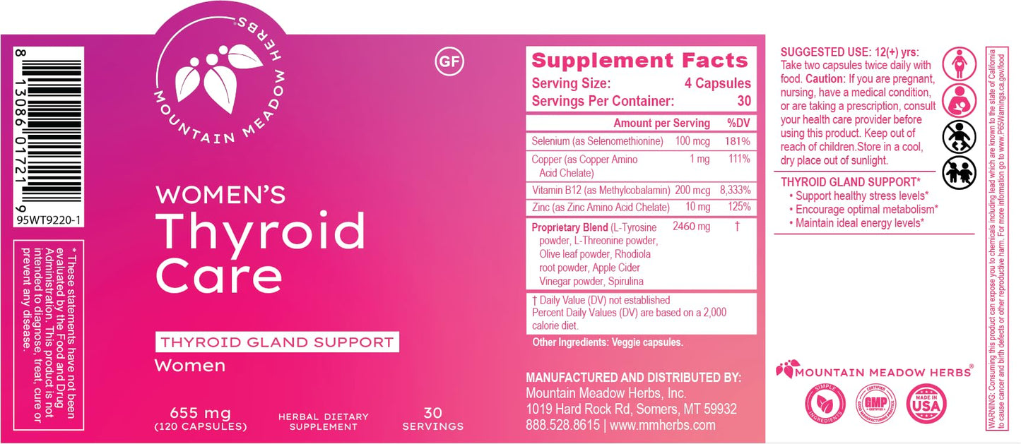 Mountain Meadow Herbs Women's Thyroid Care Capsules, 120 Count