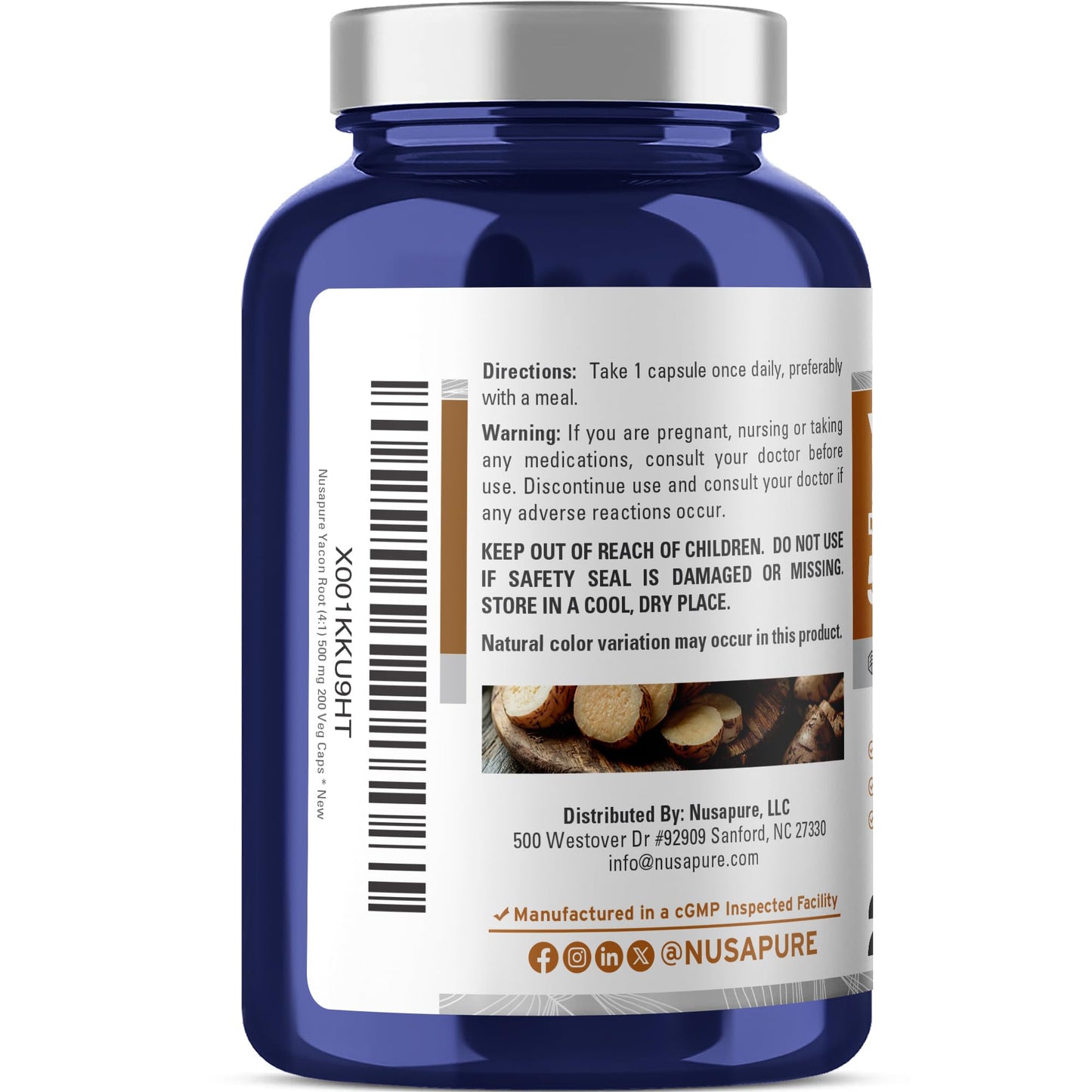 NusaPure Yacon Root Non-GMO Vegan 500mg Capsules, 200 Count
