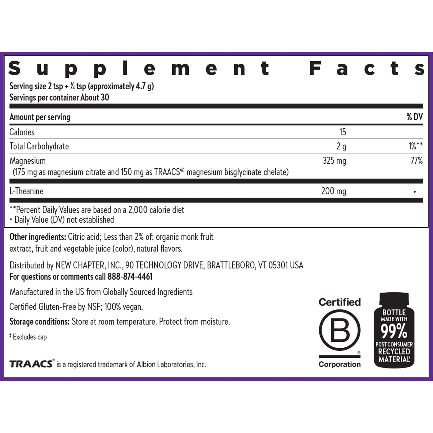 New Chapter Magnesium Glycinate + L-Theanine Powder, 5 oz, 30 Servings