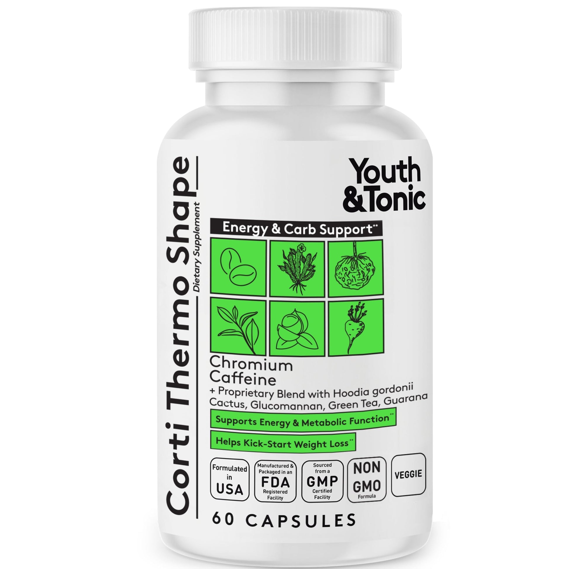 Youth & Tonic Weight Loss Pills for Women & Men, Energy & Caffeine Pills Capsule, 60 Count