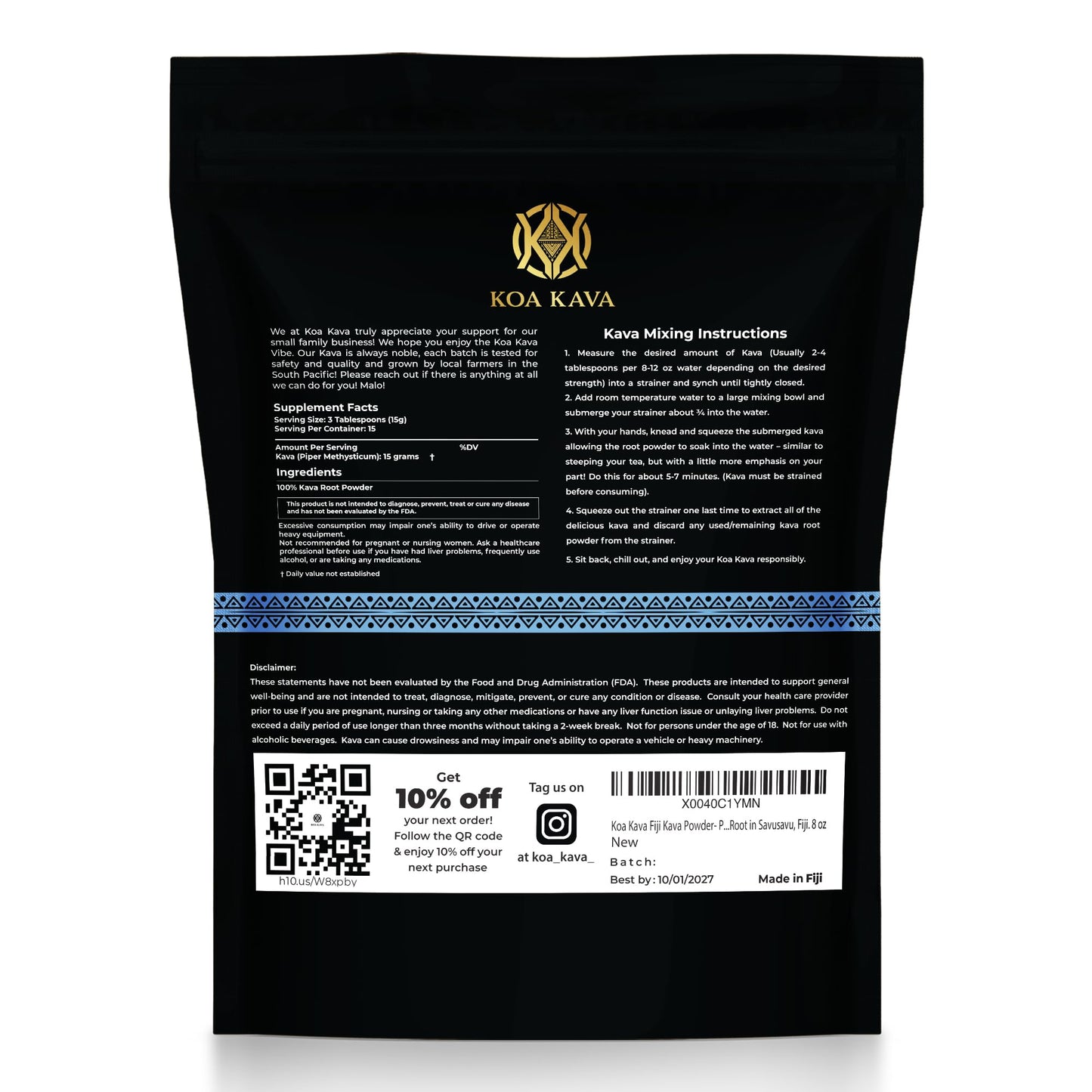 Koa Kava Fiji Premium Noble Waka Tea Powder 8 oz