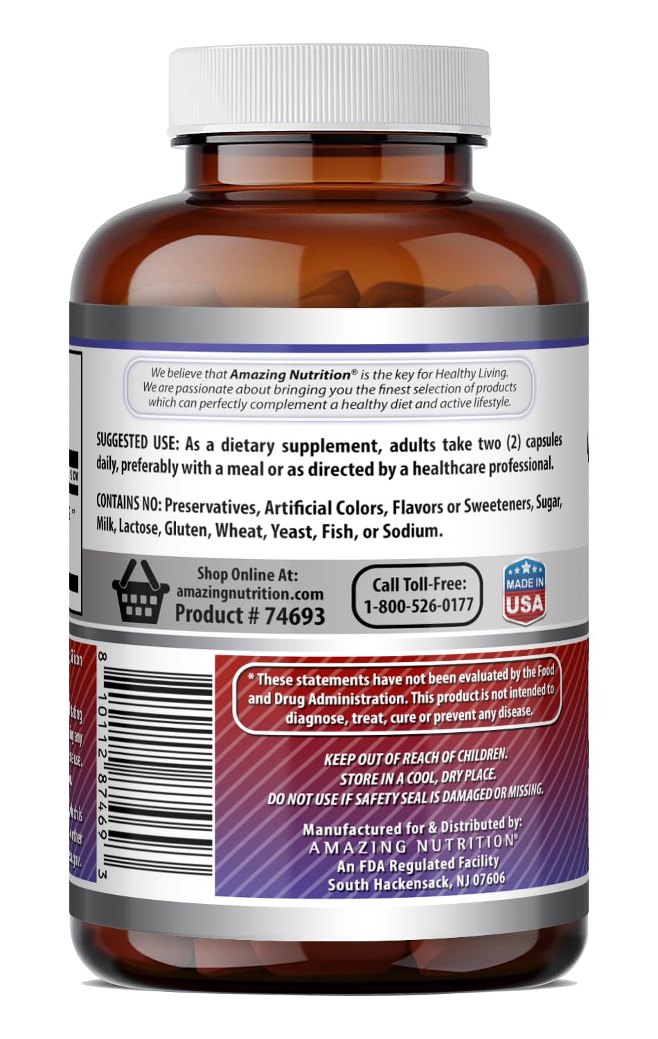Amazing Nutrition Tribulus Terrestris 750 Mg Standardized 20:1 Extract 180 Capsules