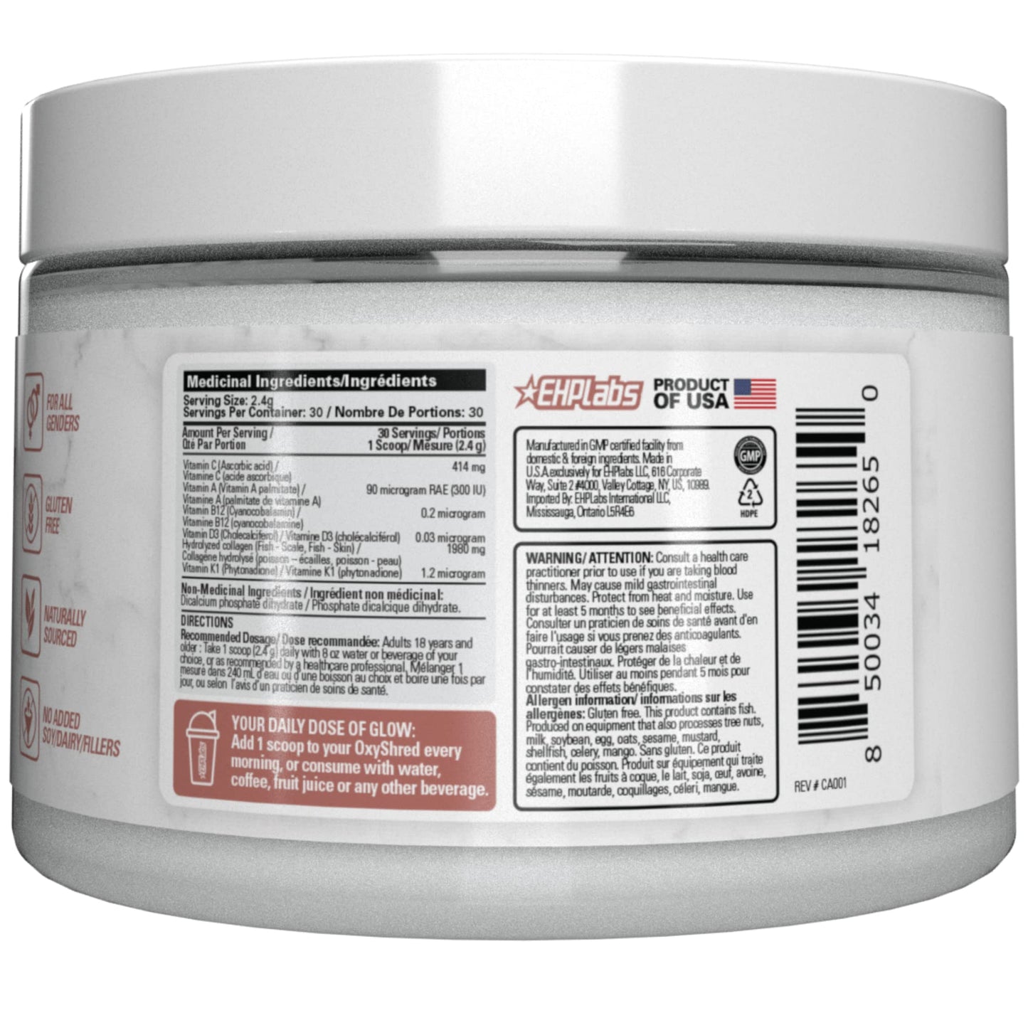 EHP Labs OxyGlow Natural Marine Collagen Powder - 2.53 oz