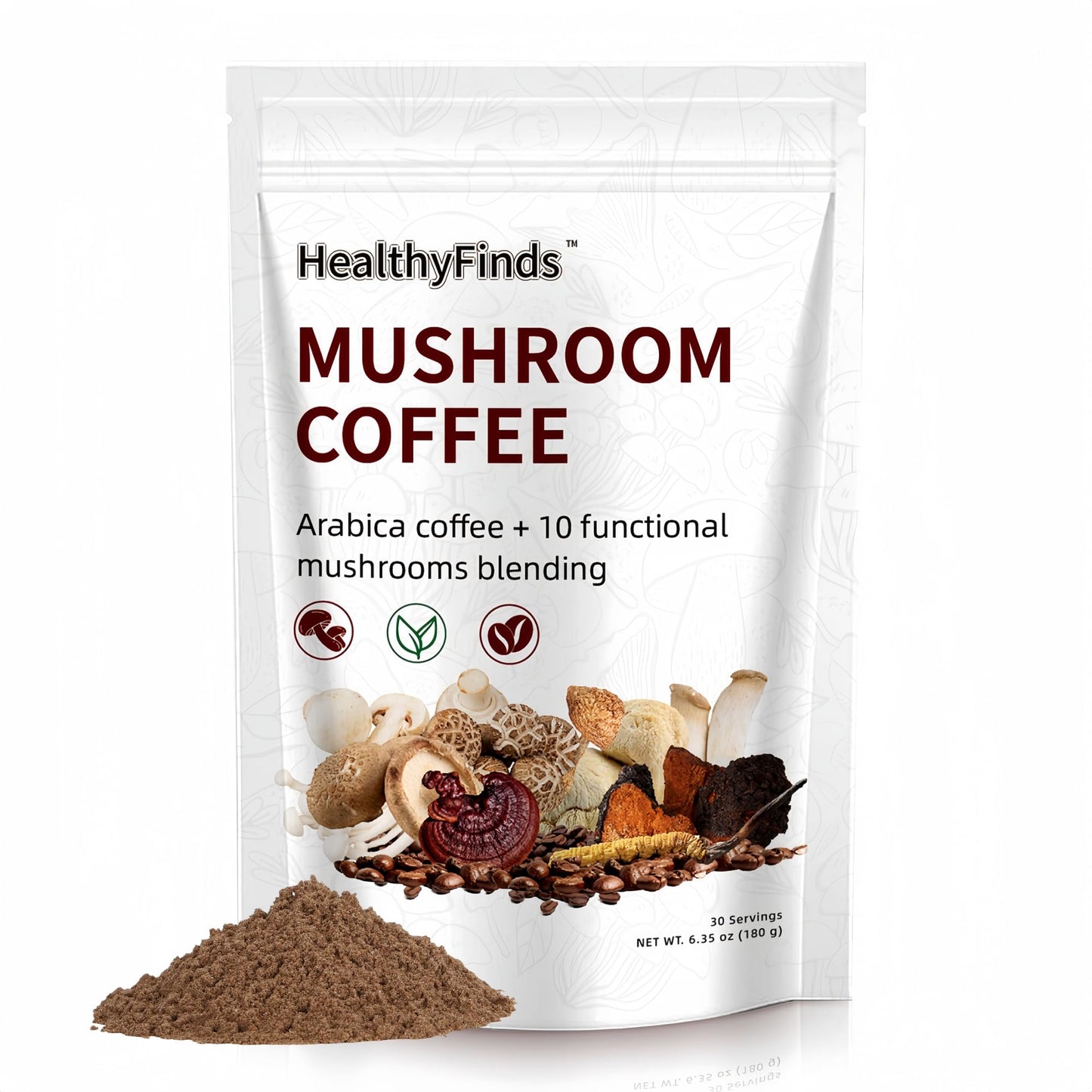 HealthyFinds Organic Mushroom Coffee Instant with 10 Superfood Mushrooms for Better Focus, Energy, Digestion & Immunity Powder 6.35 oz