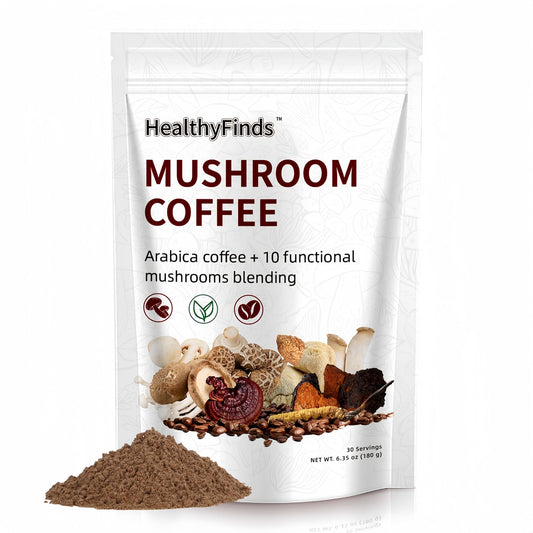 HealthyFinds Organic Mushroom Coffee Instant with 10 Superfood Mushrooms for Better Focus, Energy, Digestion & Immunity Powder 6.35 oz