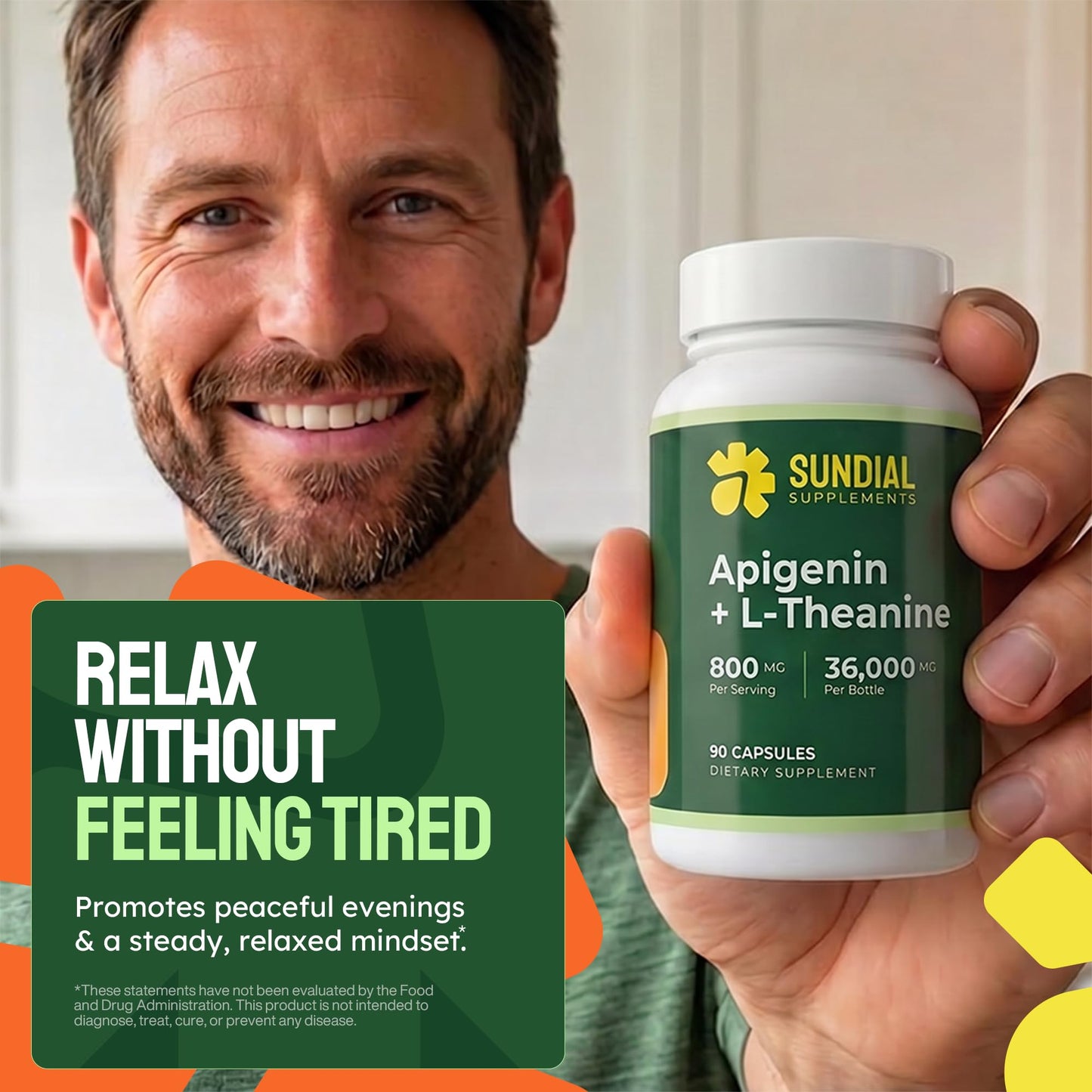 SUNDIAL SUPPLEMENTS Apigenin 200mg with L-Theanine 600mg Capsule 1 Count