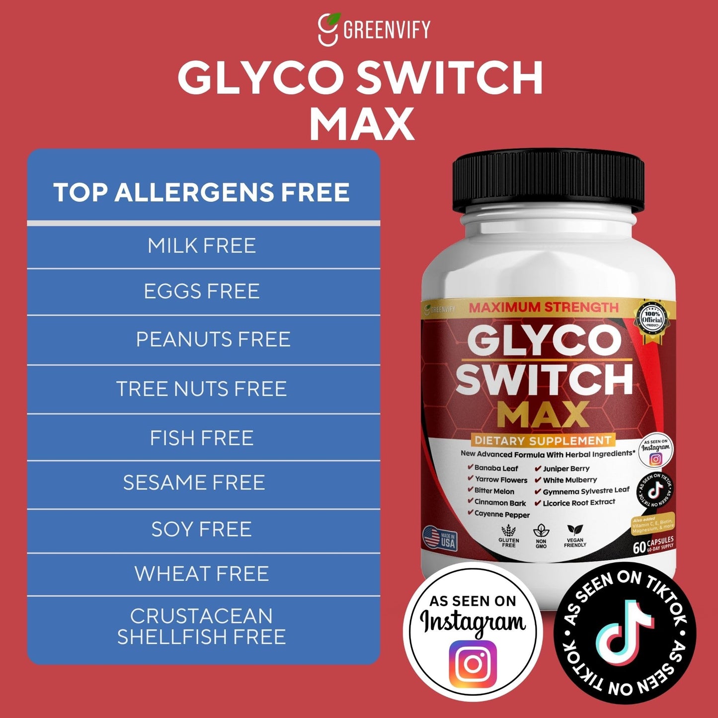 GREENVIFY Glyco Switch Max Maximum Strength Dietary Supplement Capsule, 60 Capsules
