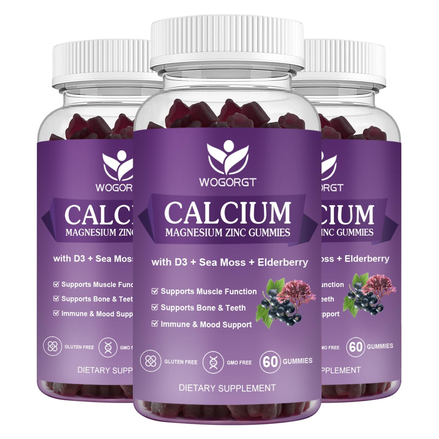 WOGORGT Calcium Magnesium Zinc Gummies with Vitamin D3 Bone Support, 180 Gummies