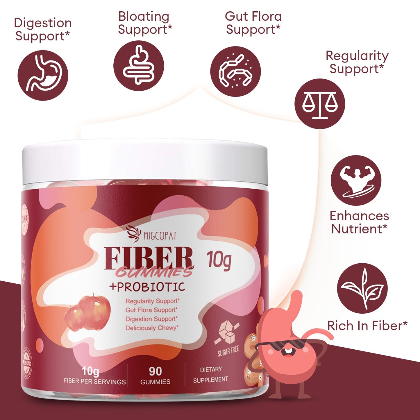 Migcopat Fiber Gummies + Probiotics For Digestive Health Gummies 210