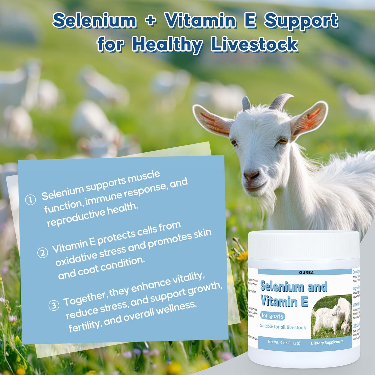 Ourea Selenium & Vitamin E Powder for Goats, 1 oz