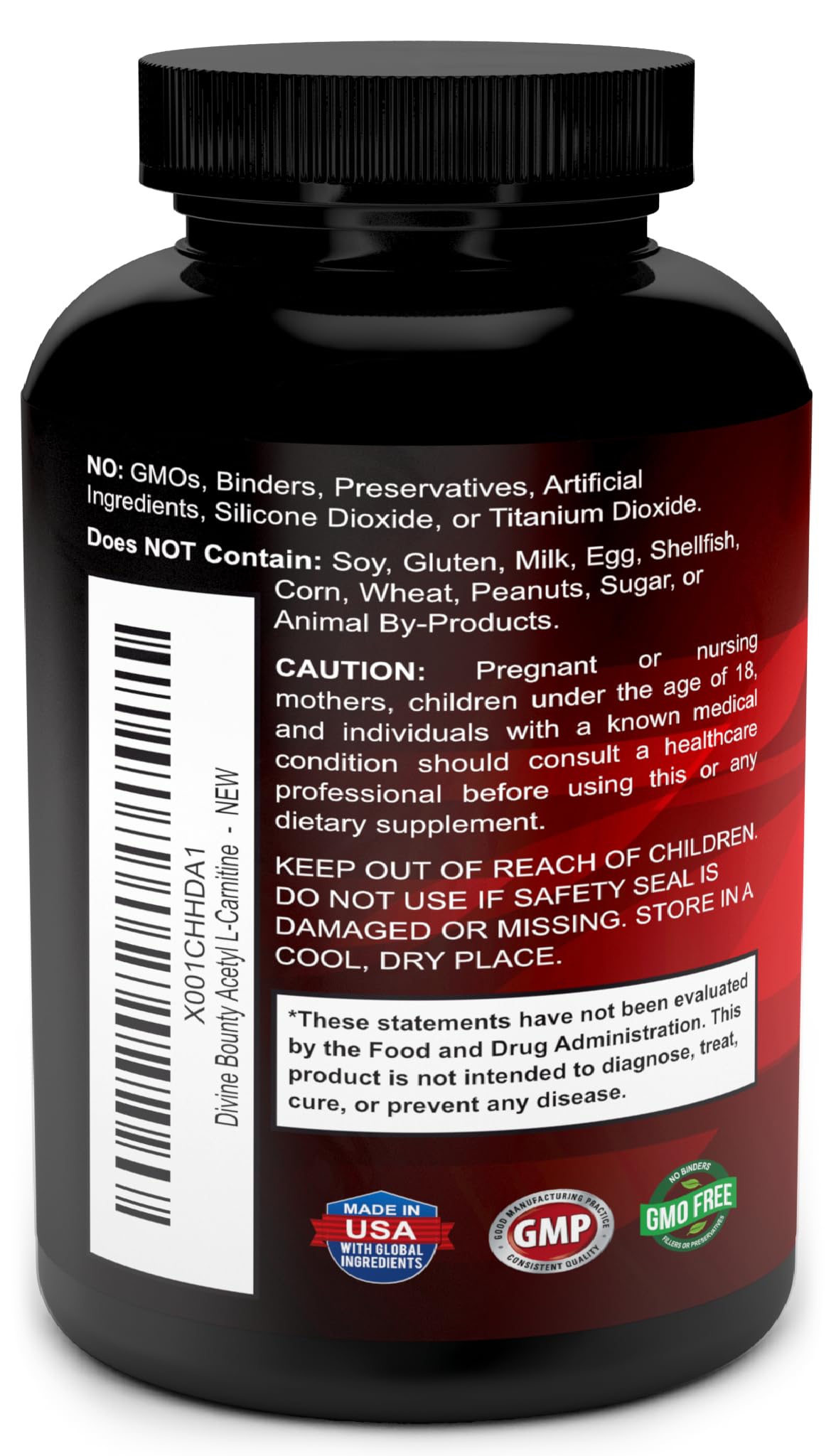Divine Bounty Acetyl L-Carnitine 1200mg, L Carnitine Supplement Capsule, 120 Count