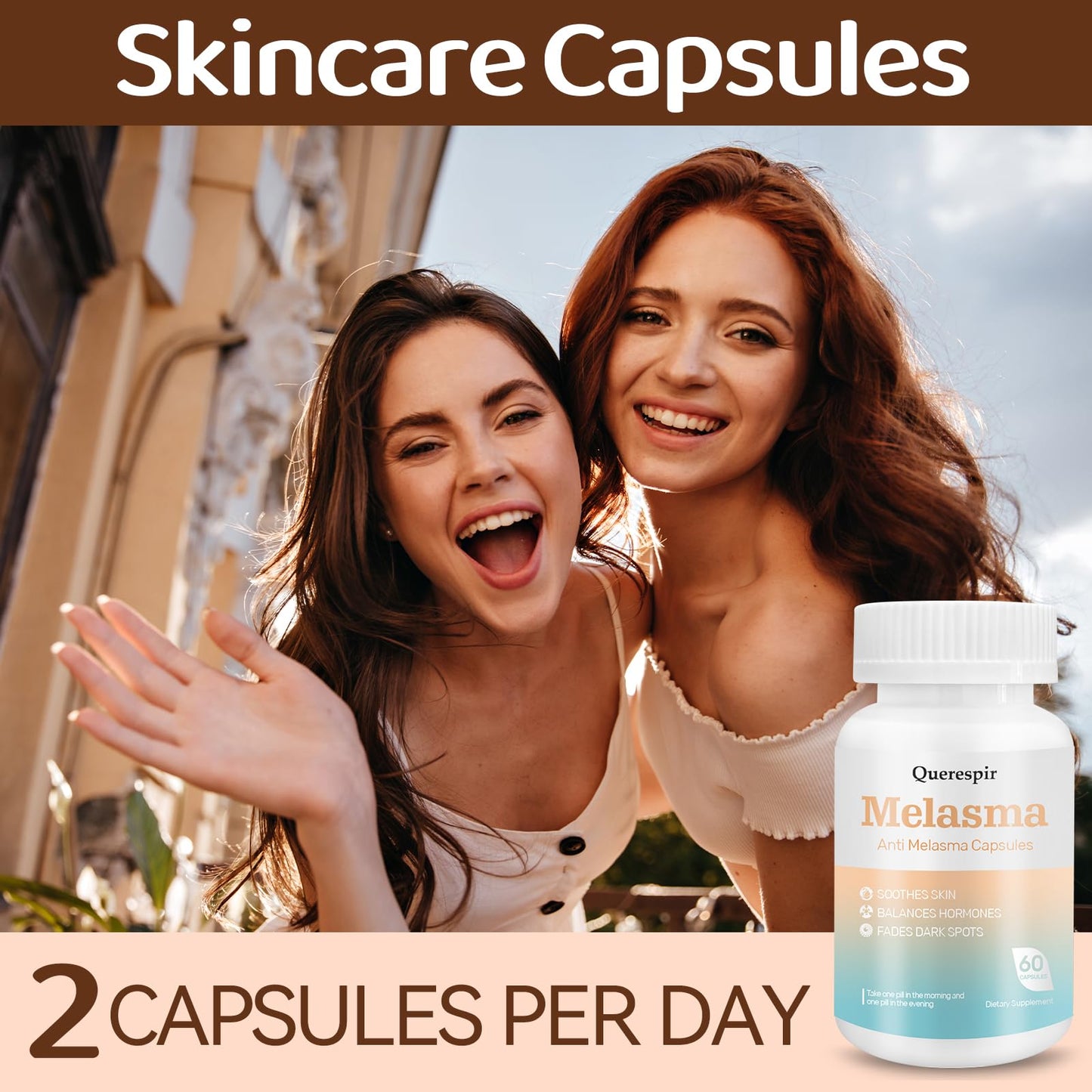 Querespir Melanina Anti-Melasma Capsule, Brightens & Even Skin Tone with Vitamin C & Turmeric Extract, 60 Capsules