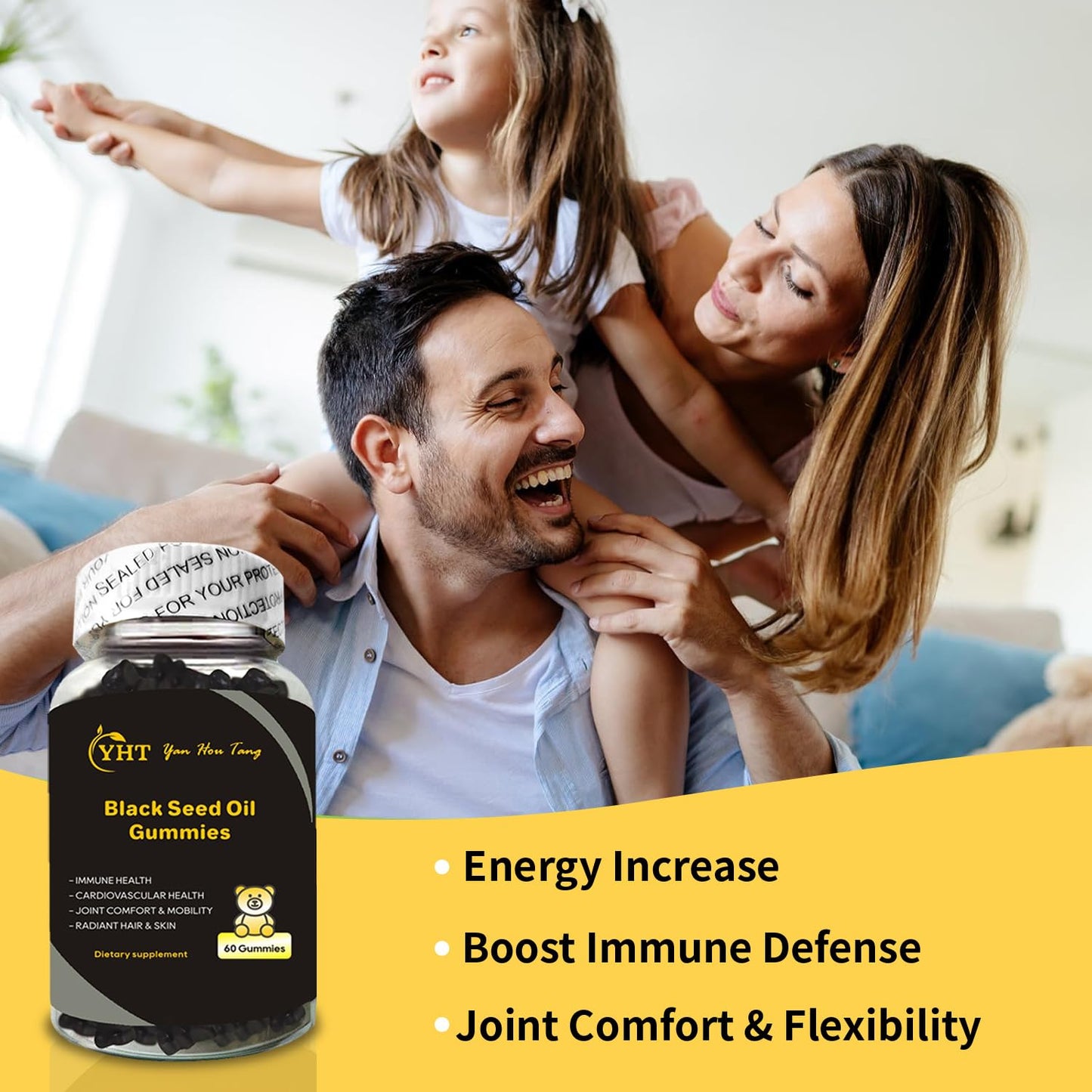 Eilin YHT Sativa Black Seed Oil Gummies 1000MG Immune System Joints Digestion Hair Skin Support Supplement, 60 Gummies