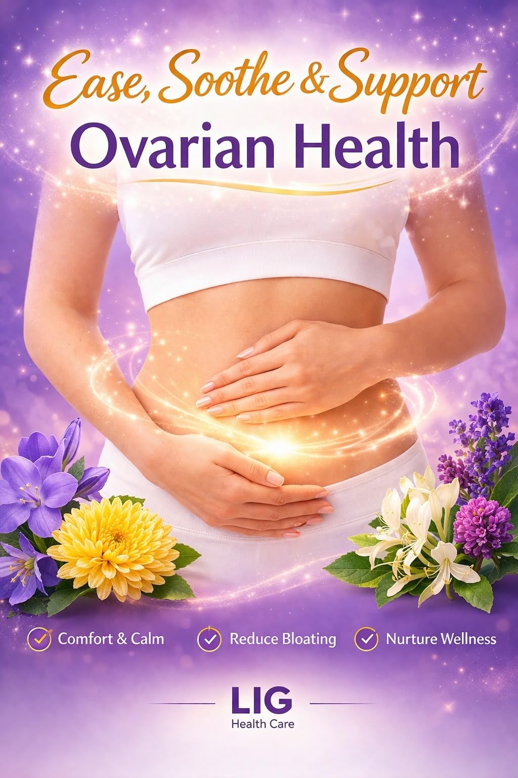 LIG Health Care Ovarian Health Natural Herbal Supplement for Women’s Hormone Balance - Cycle & Reproductive Health Support - Daily Comfort - with Honeysuckle Flower - Soy, Dairy & Gluten Free 60 Tablets