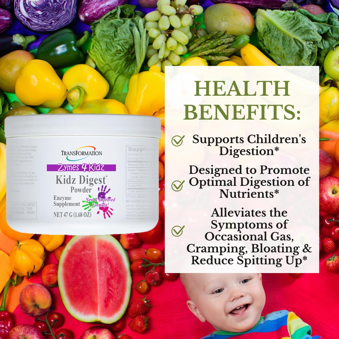TRANSFORMATION Digestive Enzymes Powder, Natural Digestive Support for Kids, 1.65 oz