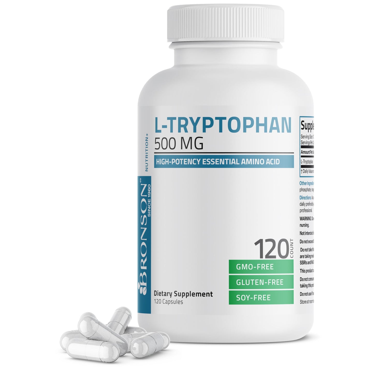 Bronson L-Tryptophan 500 mg High Potency Essential Amino Acid 120 Capsules