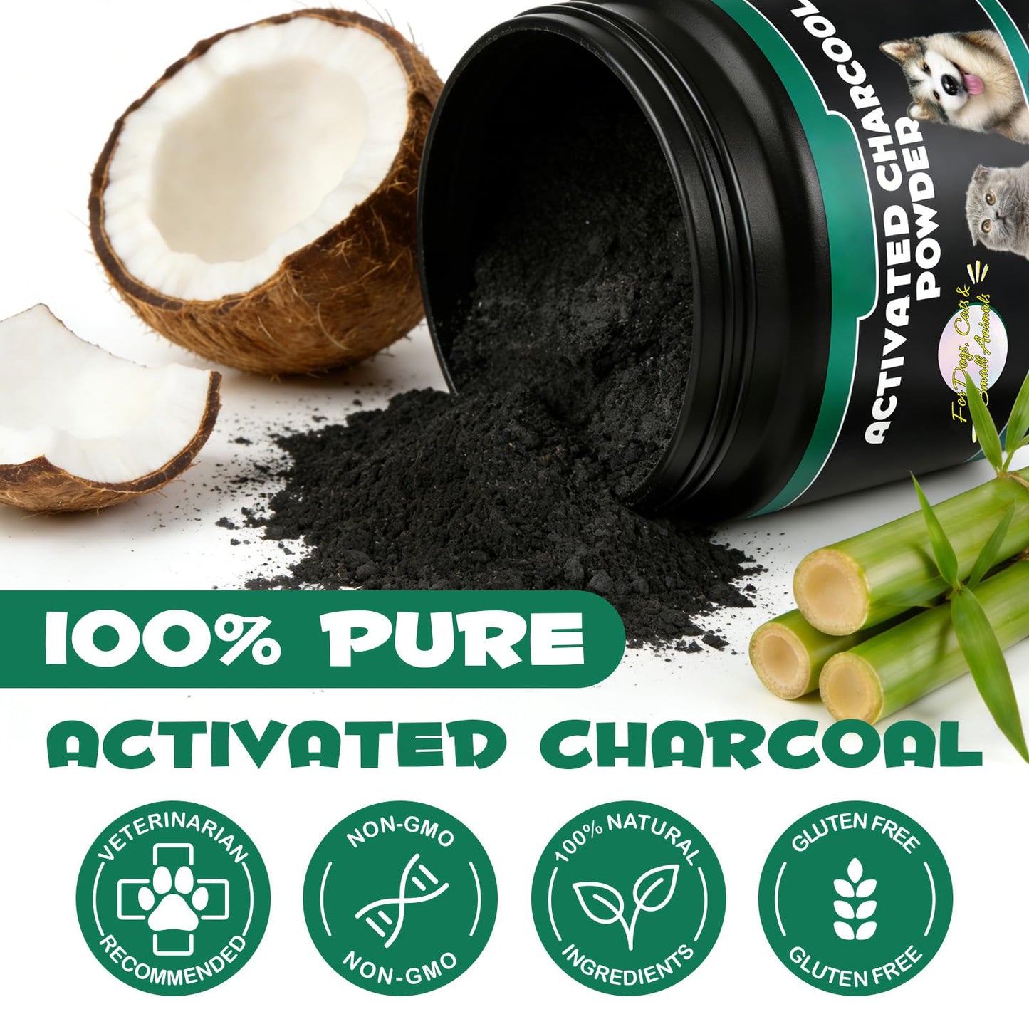 AIQIUSHA Activated Charcoal Powder for Dogs & Cats, 120 g