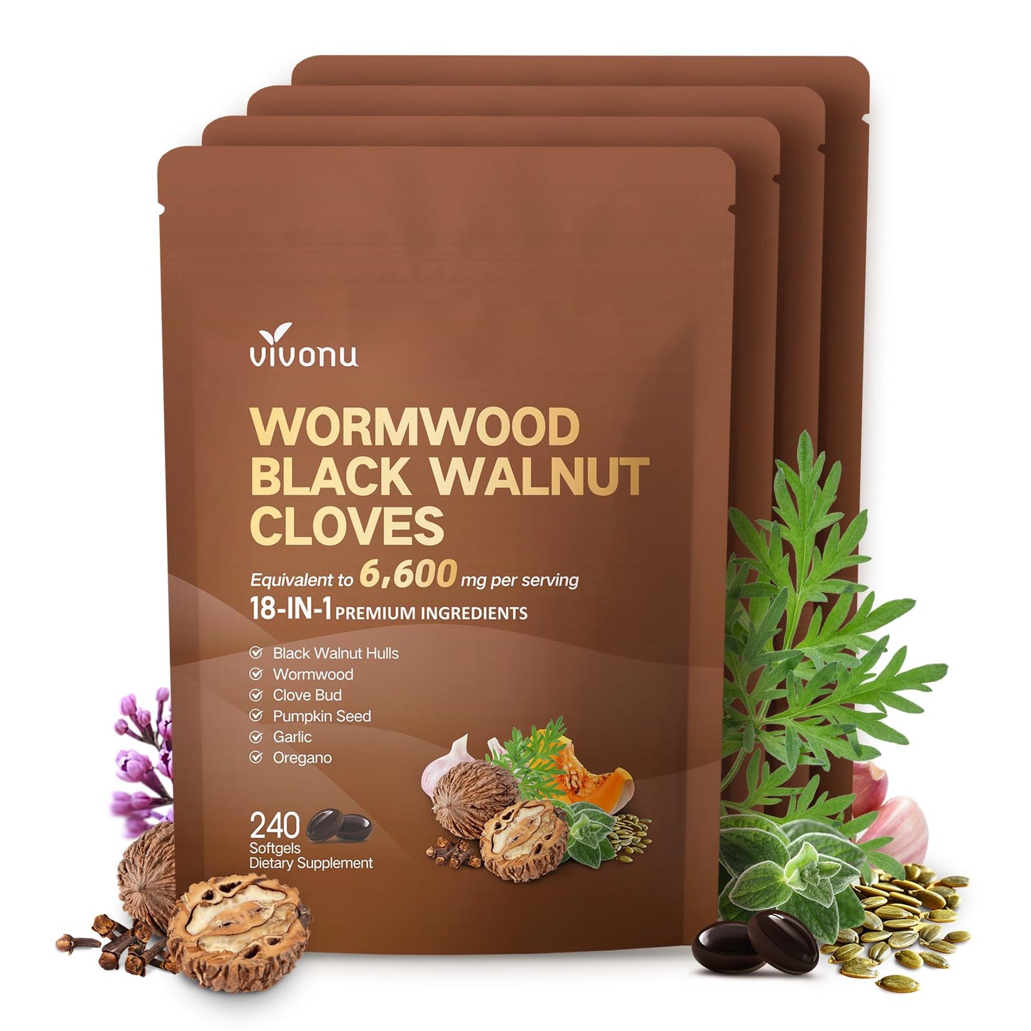 VivoNu Black Walnut Wormwood Clove Softgels, 1 Count