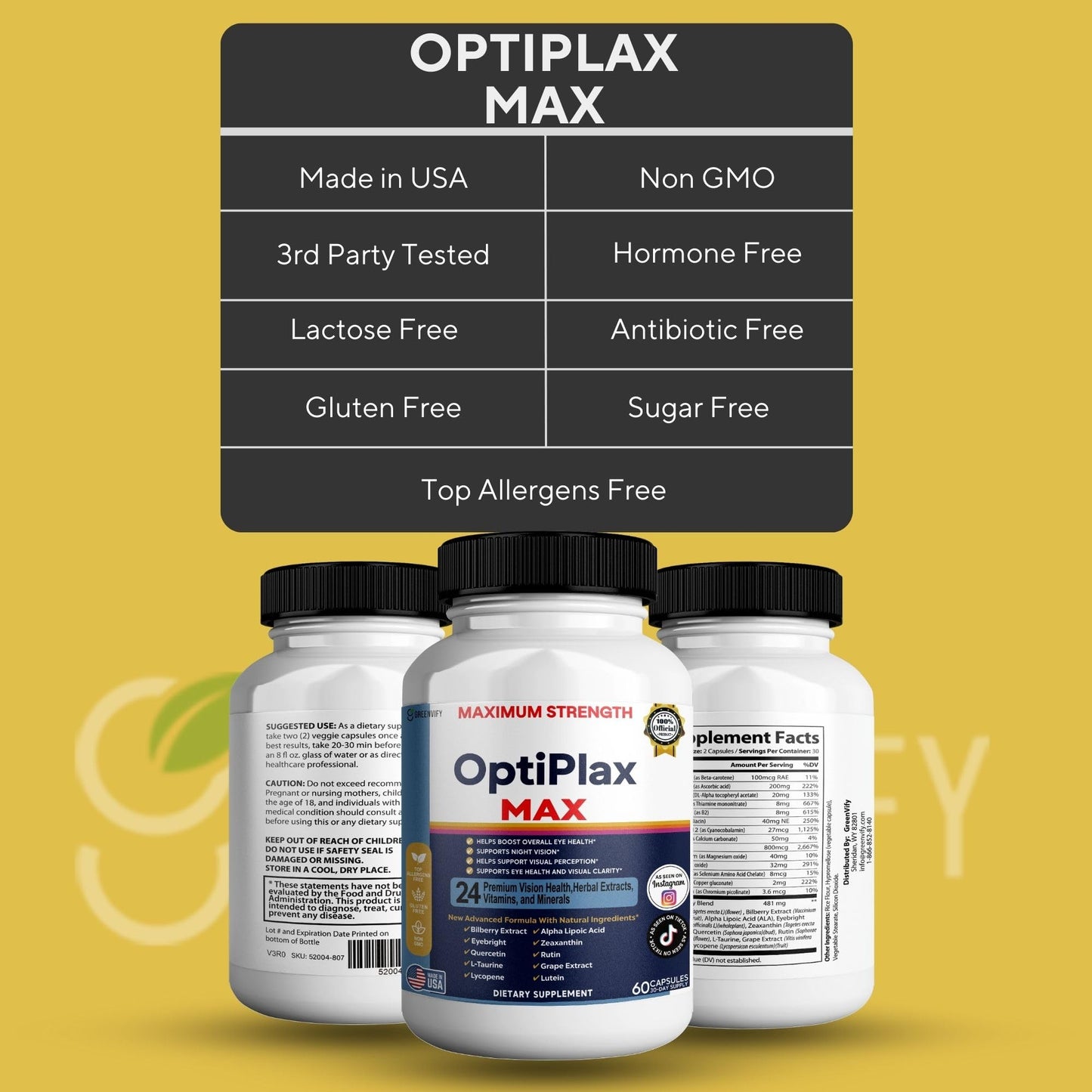 GREENVIFY OptiPlax Max Vision Support Capsule, 60 Capsules