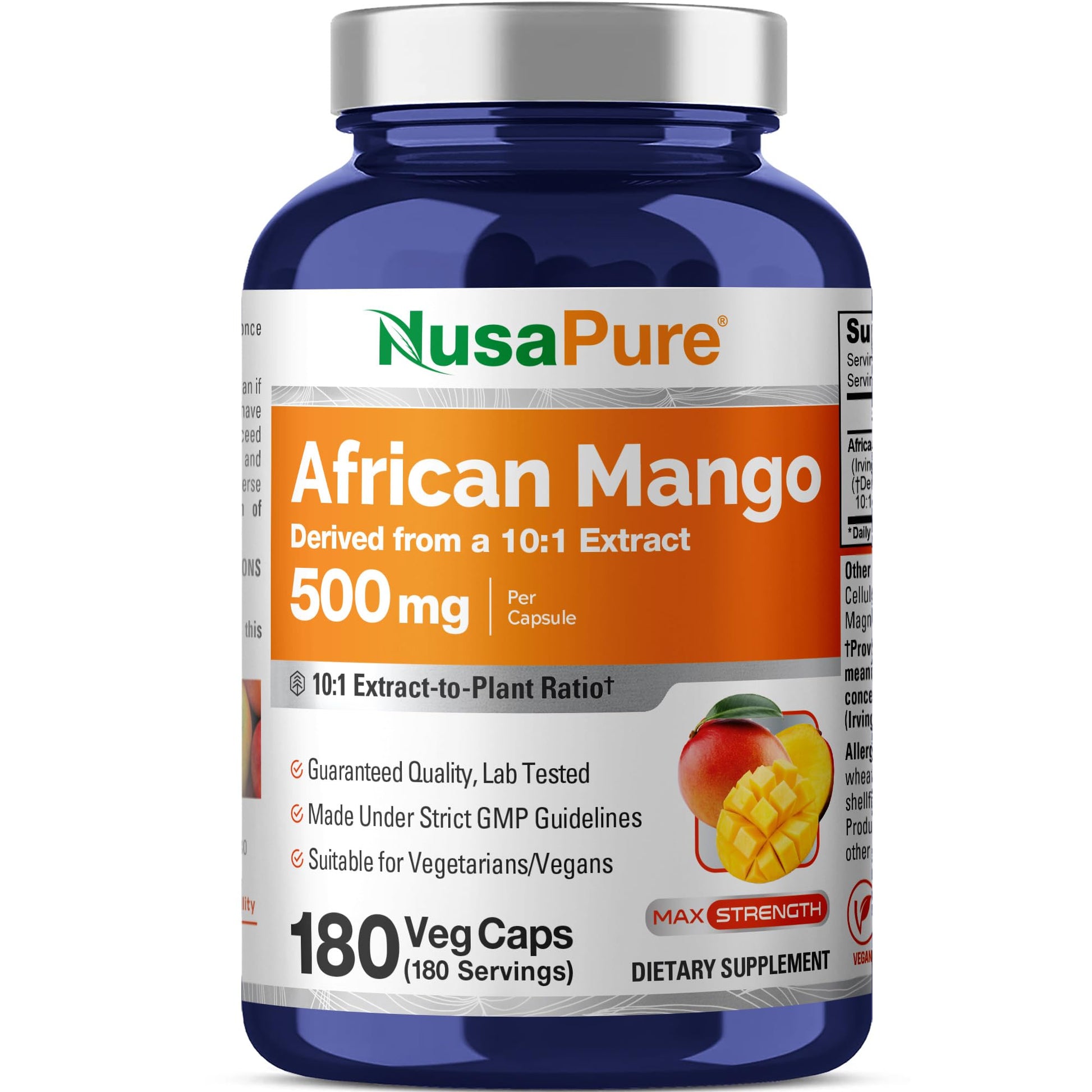 NusaPure African Mango 500 mg Veg Capsules, 180 Count