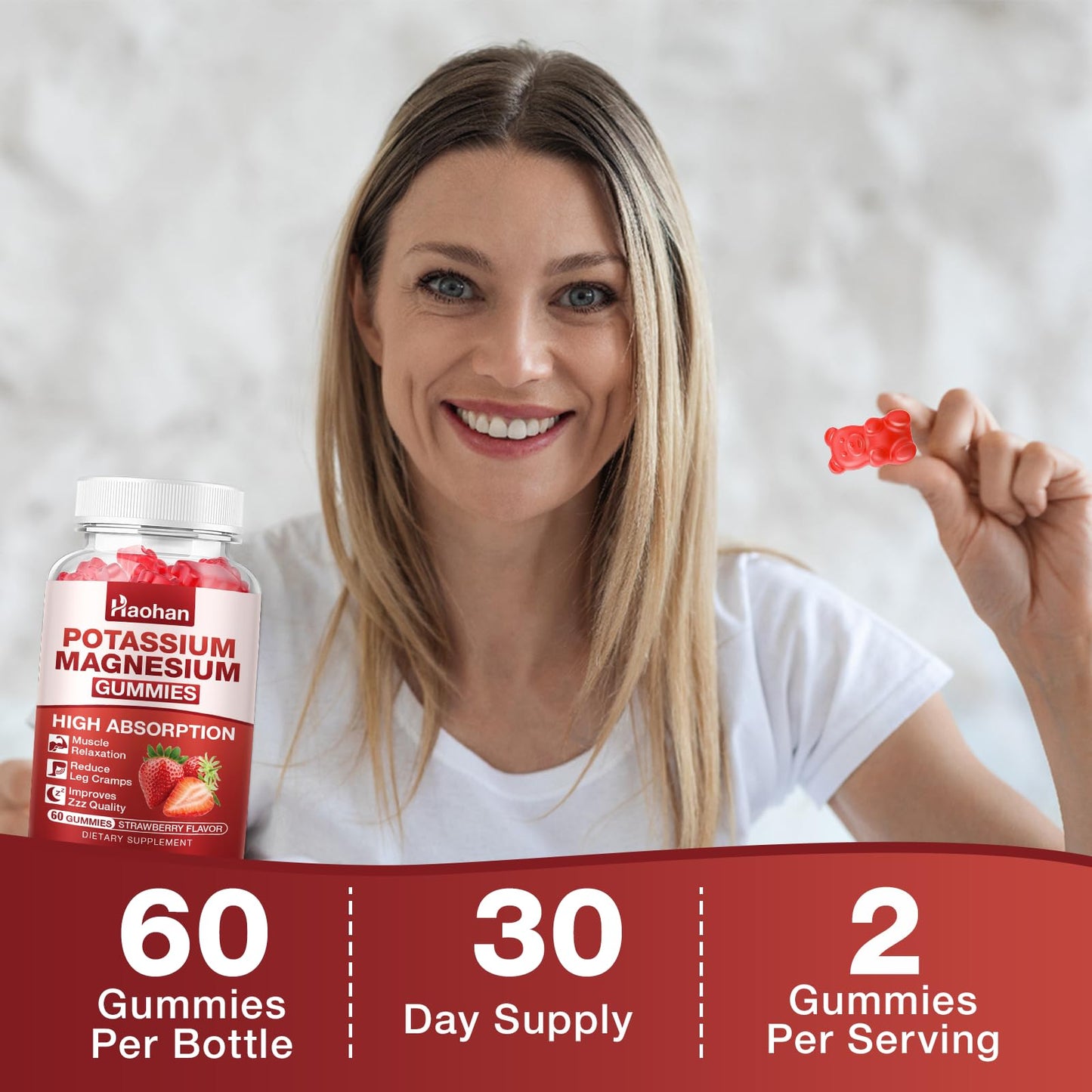Haohan Potassium Magnesium Gummies with Electrolytes & Vitamins, 2 Gummies