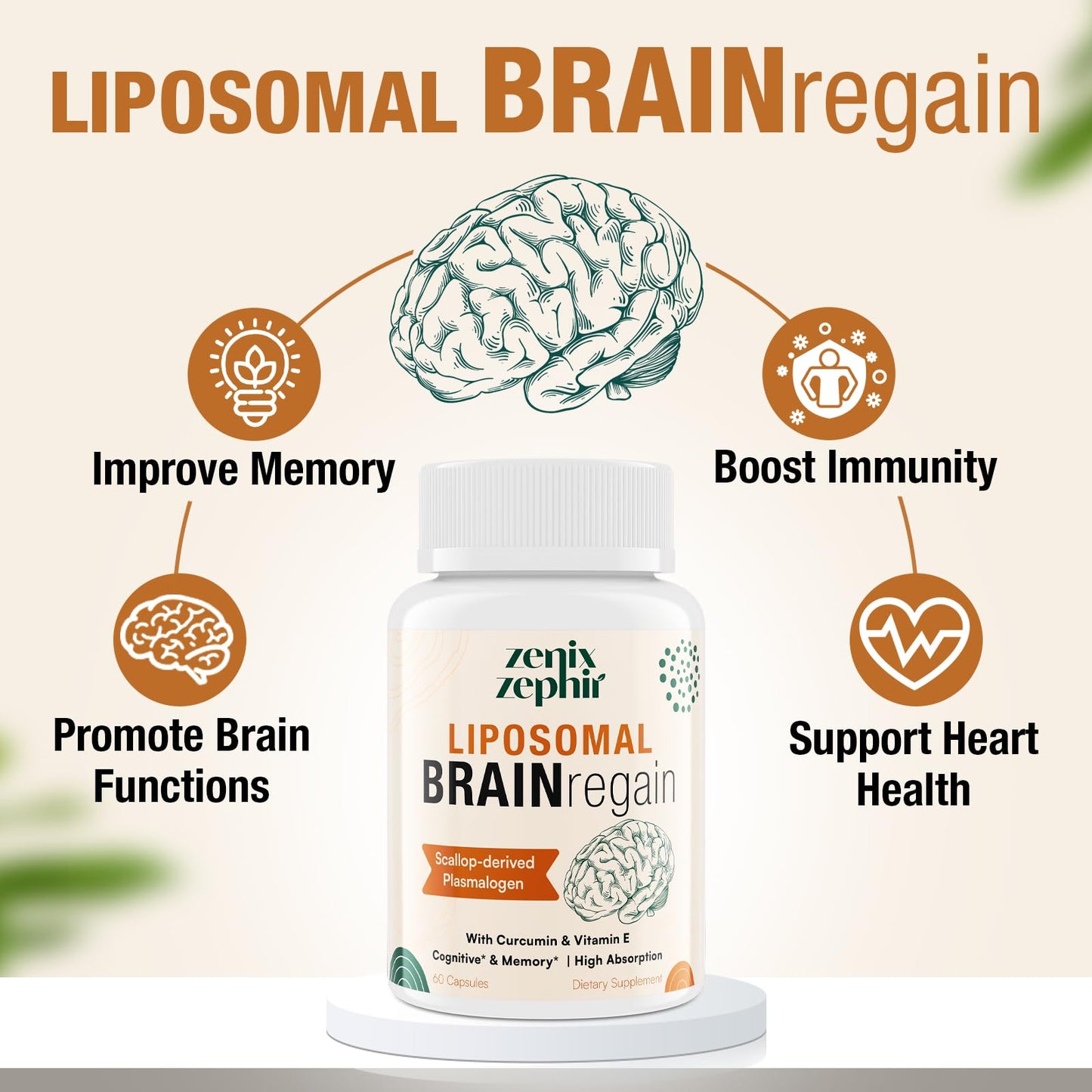 ZenixZephir Liposomal Brain Supplements for Memory and Focus Softgels 60