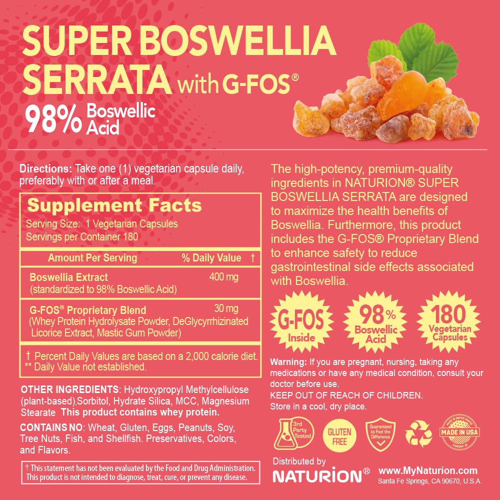 NATURION Super Boswellia Serrata with G-FOS Capsules, 180 Count