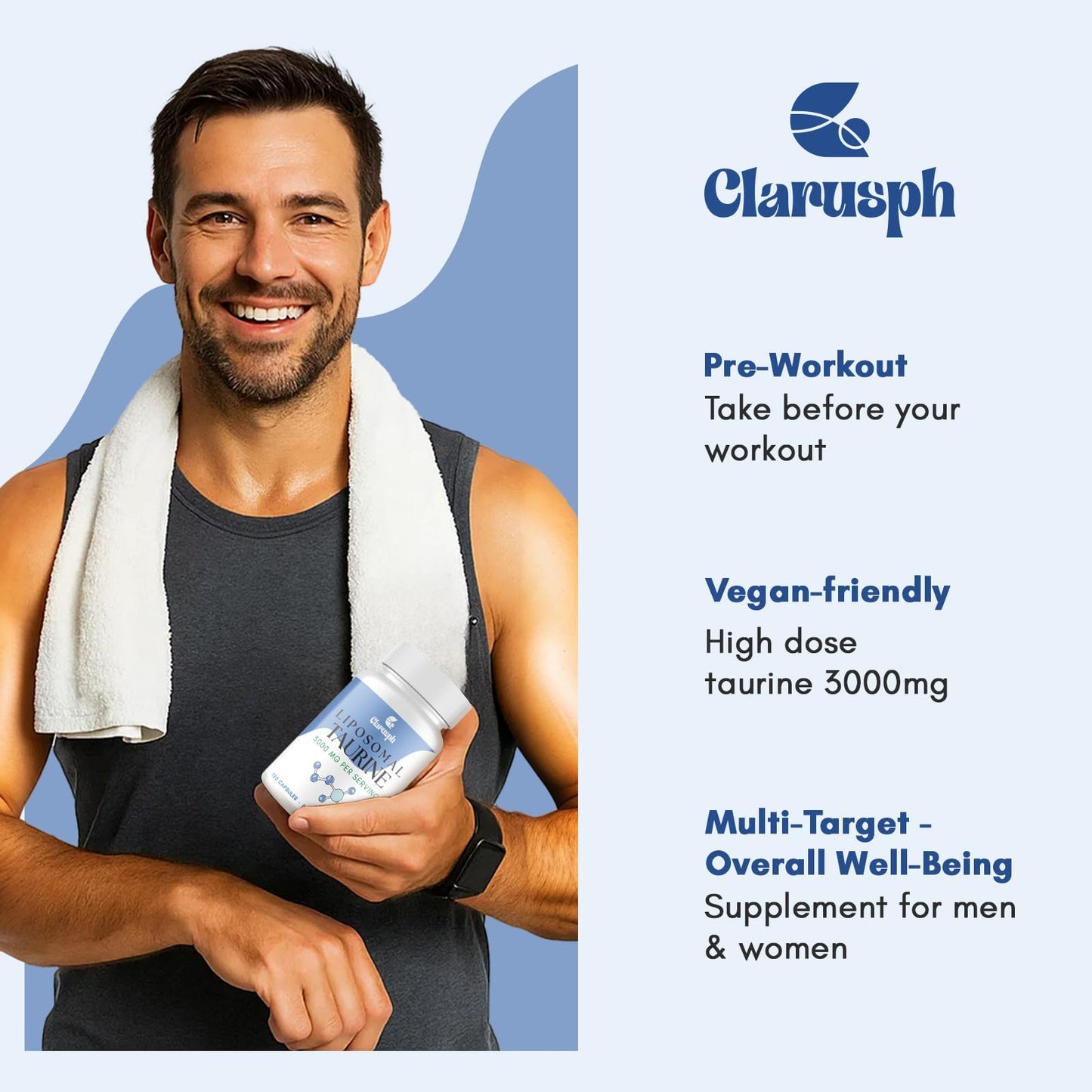Clarusph Liposomal Taurine 3000mg Capsules, 240 Count