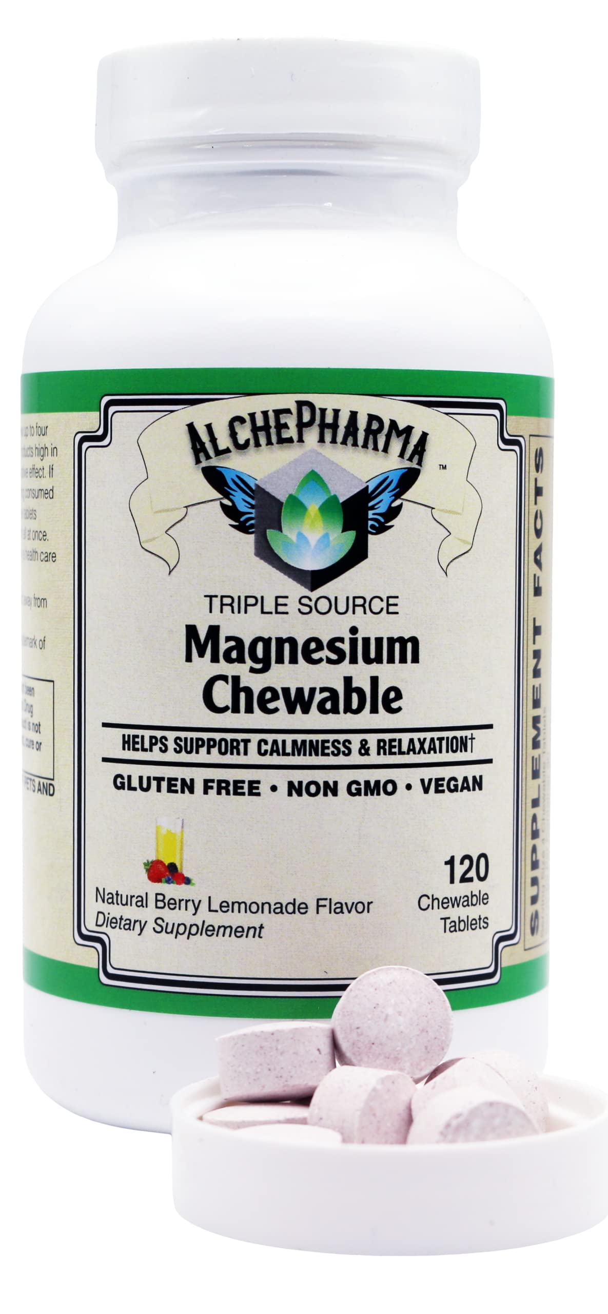 AlchePharma Triple Source Magnesium Aquamin Citrate and Chelate Chewable 120 Count