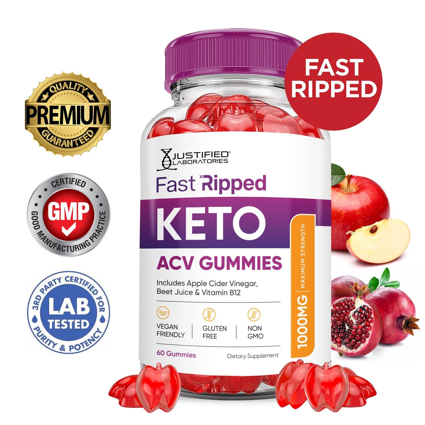 Justified Laboratories Fast Ripped Keto ACV Gummies (1000 mg), 180 Gummies