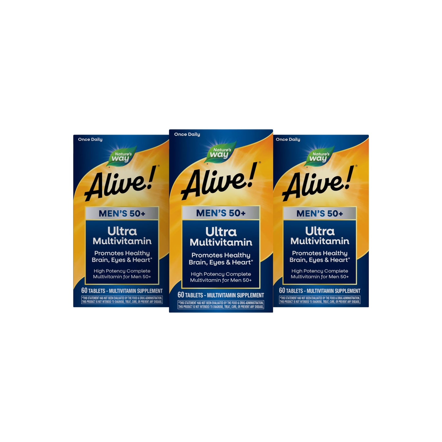 Nature's Way Alive! Ultra Potency Multivitamin for Men 50 Plus, High Potency Formula with Vitamin D3, C, E, Methyl B12, Supports Cellular Energy, Heart, Brain, and Eye Health, 180 Tablets
