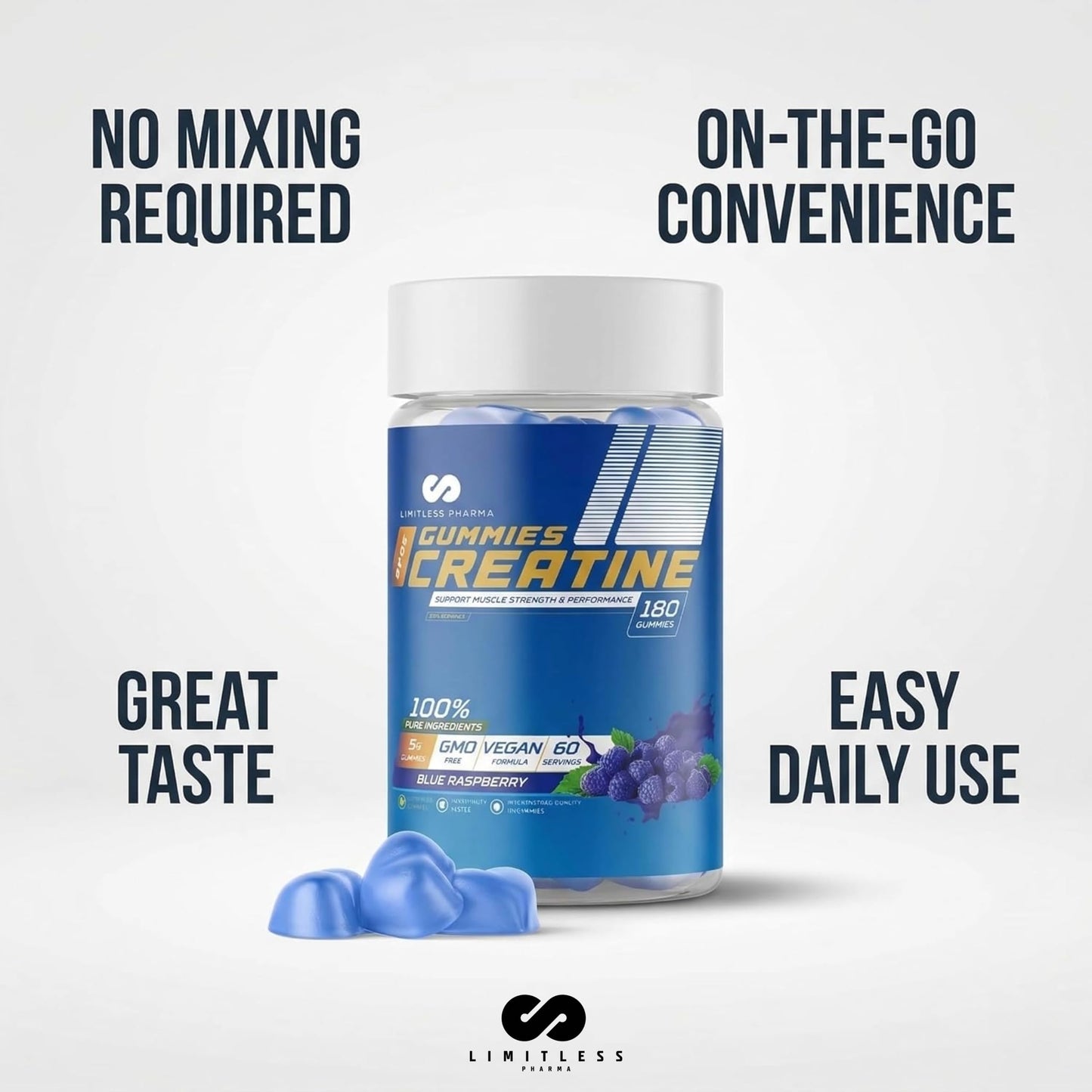 Limitless Pharma Pure Creatine Gummy Candy, 180 Gummies