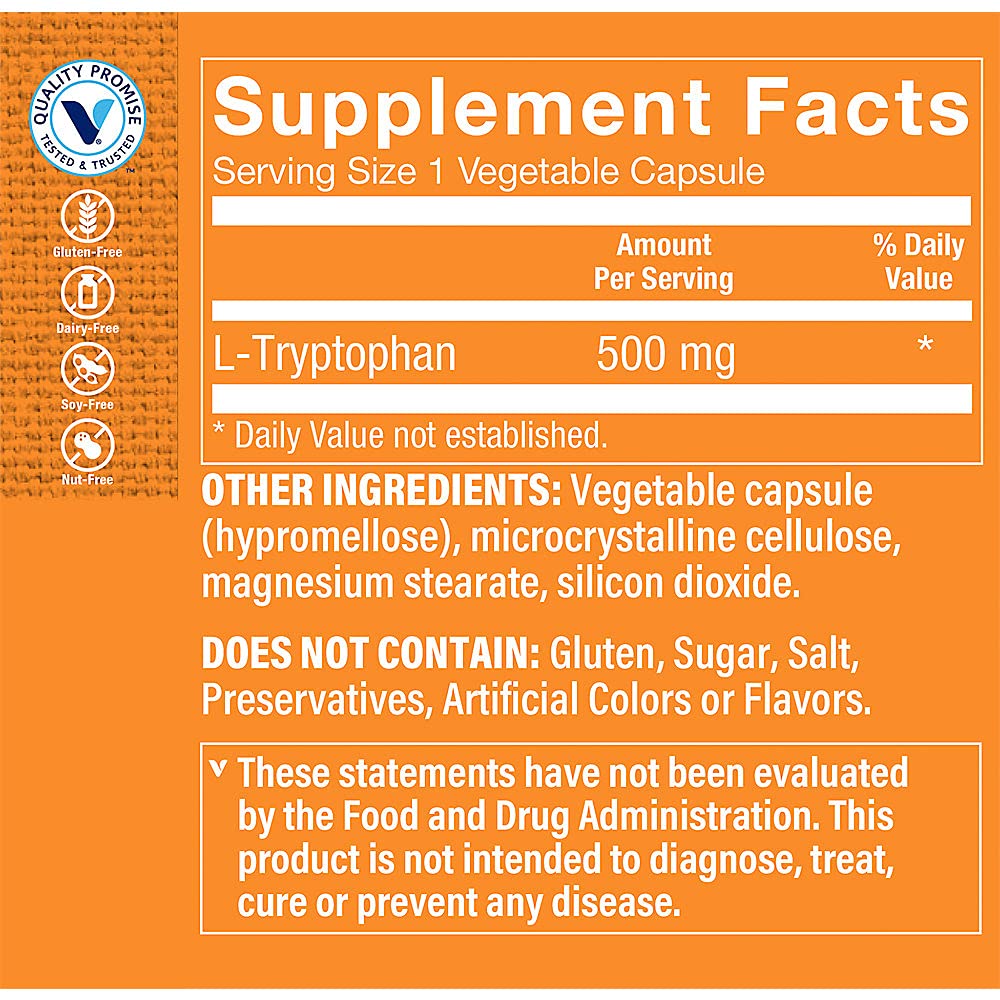 The Vitamin Shoppe L-Tryptophan 500mg Capsule, 60 Count
