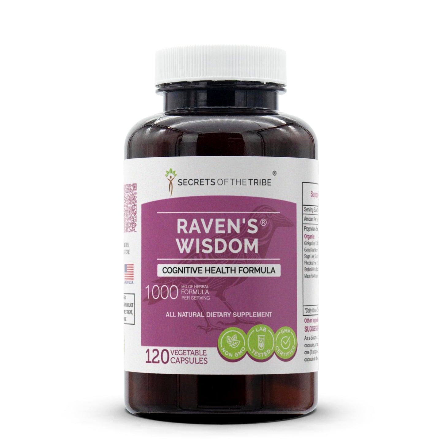 Secrets of the Tribe Raven's Wisdom, Cognitive Health Formula, Herbal Supplement Blend Capsules, 120 Count