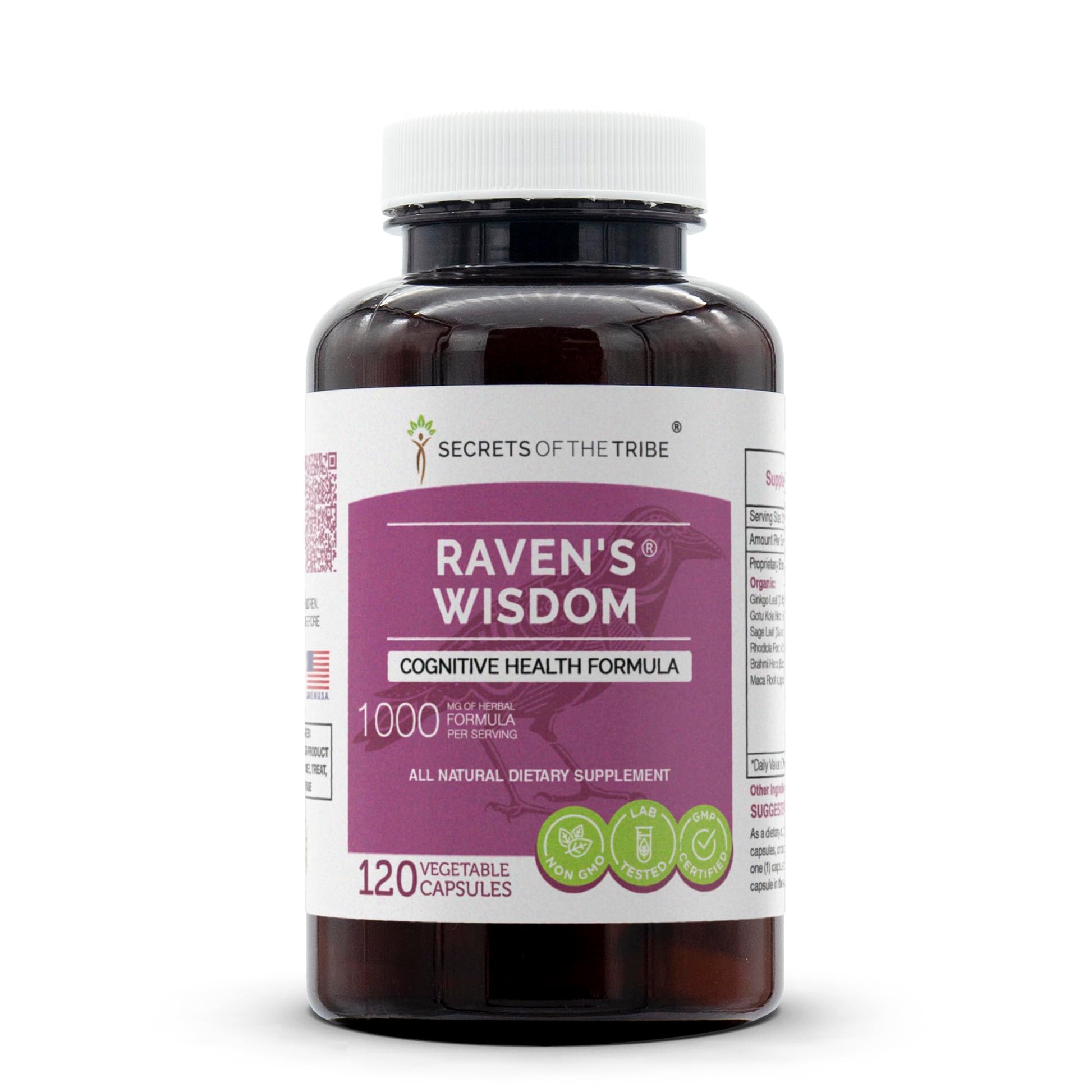 Secrets of the Tribe Raven's Wisdom, Cognitive Health Formula, Herbal Supplement Blend Capsules, 120 Count