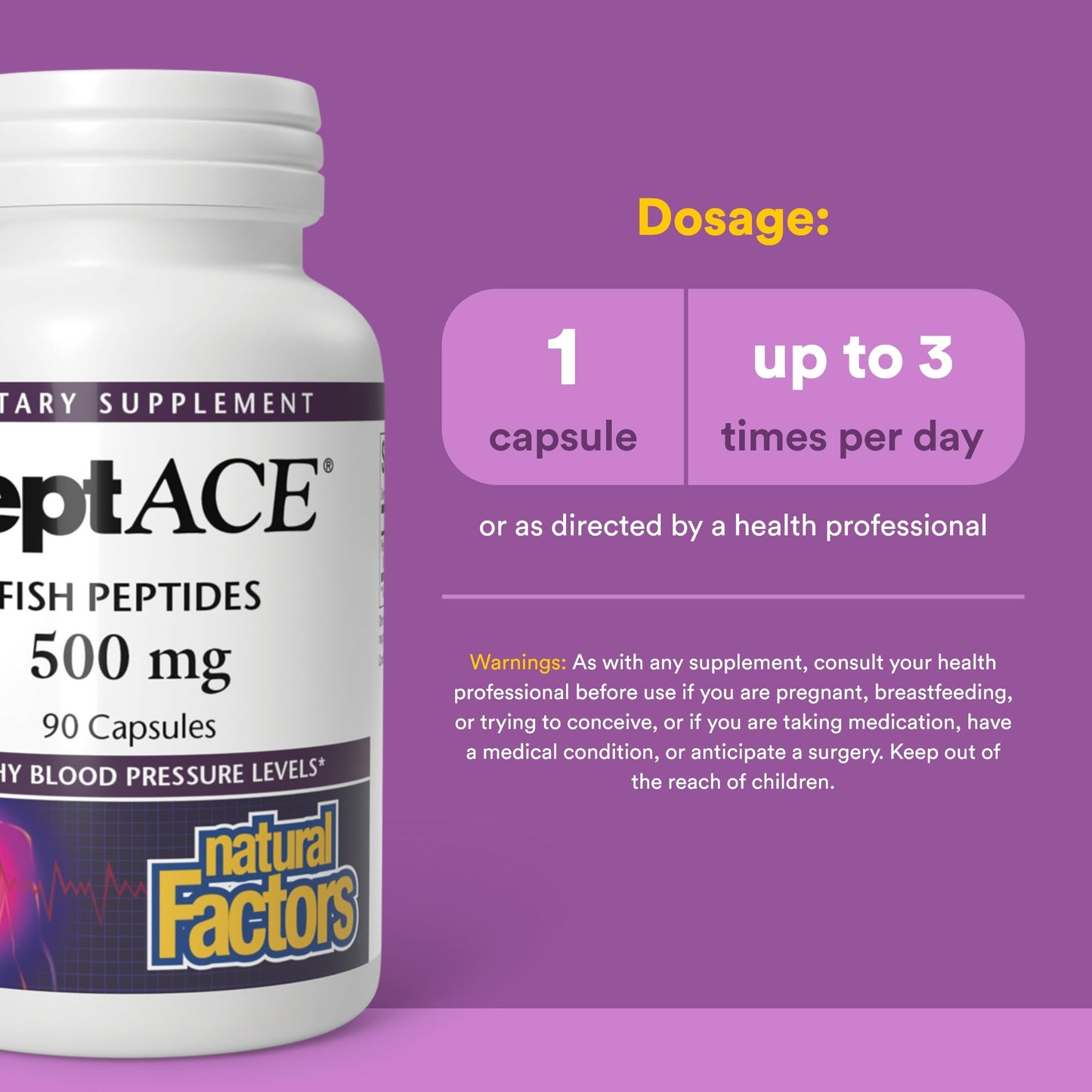 Natural Factors PEPTACE FISH PEPTIDES 500 mg Capsule, 90 Capsules
