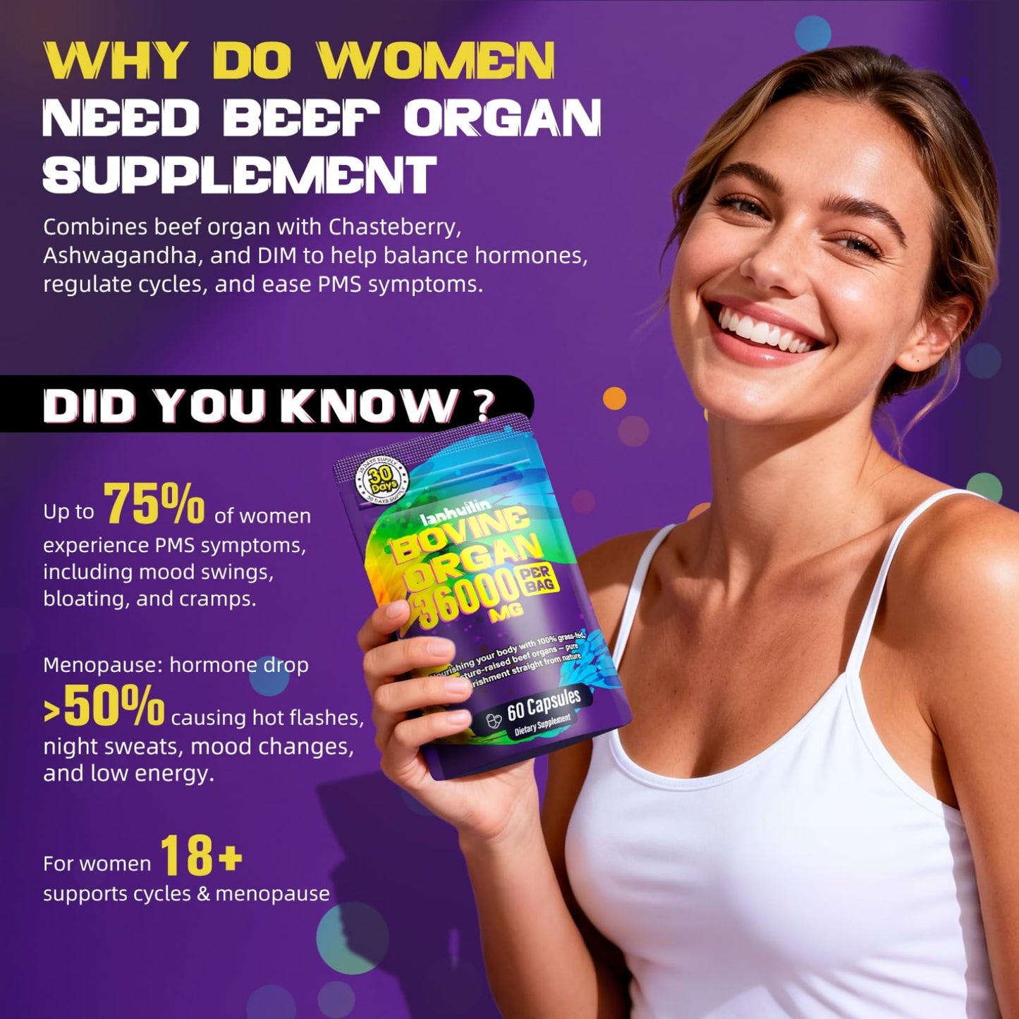 Lanhuilin Beef Organ Supplement for Women, 60 Capsules